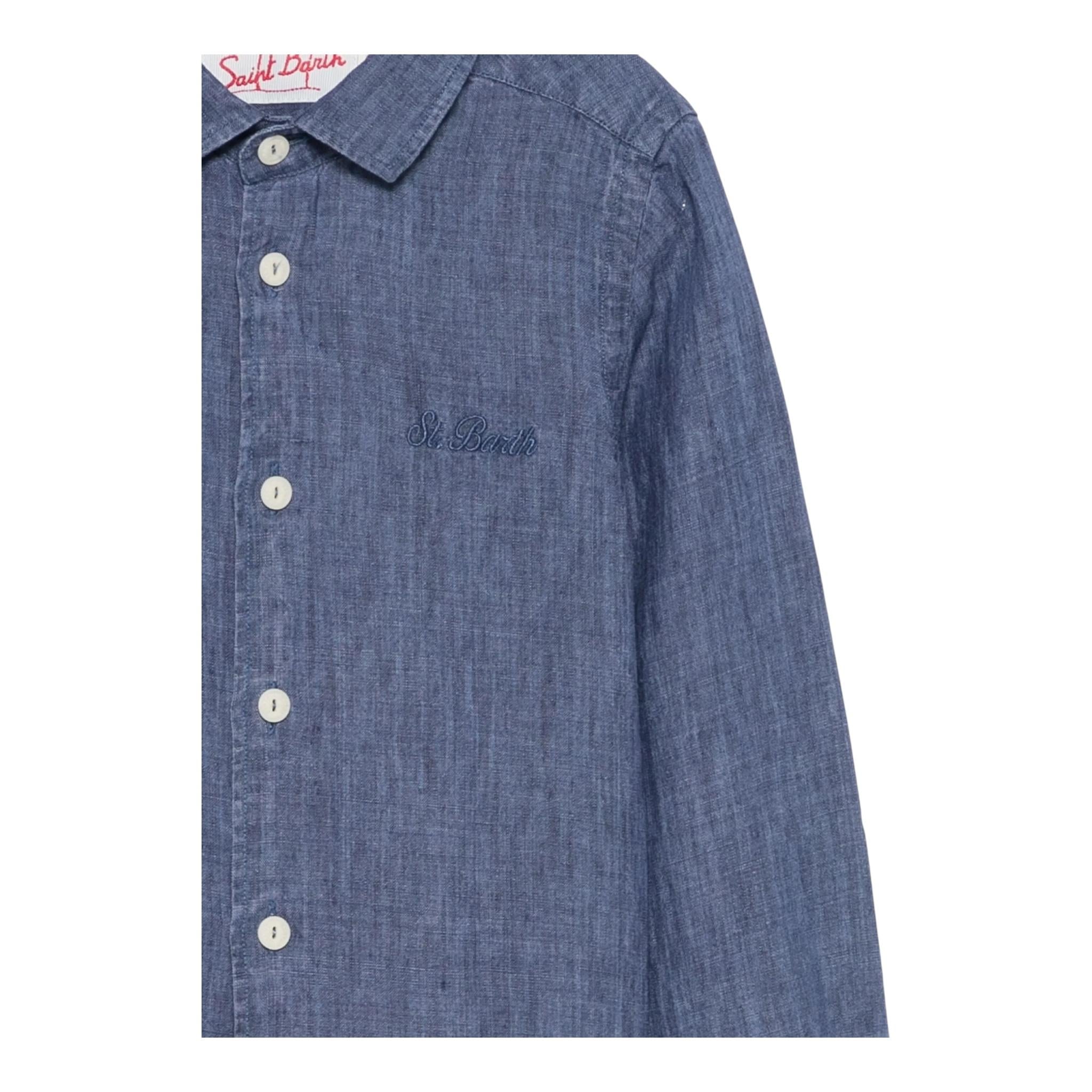 Saint Barth Camicia Manica Lunga Tinta Unita per Neonato AGN0001003N BLU SAINT BARTH 