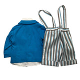 Helle Farben 4-teiliges Set Jacke-Shirt-Fliege-Bermudablau für Neugeborene