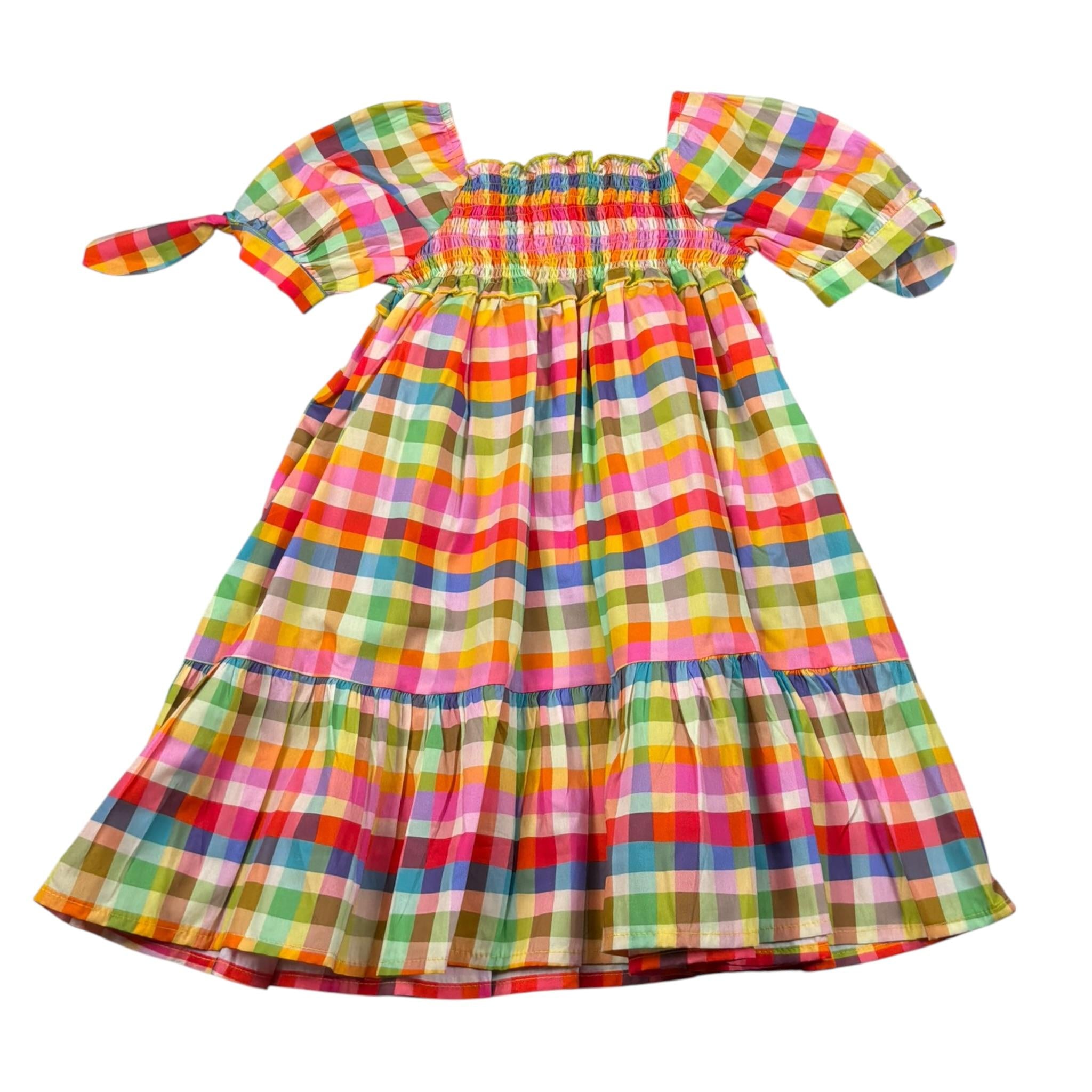 Nanan Abito Mezza Manica Fantasia Quadri Multicolor per Bambina E24498 MULTICOLOR NANAN 