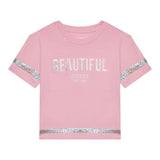 Guess Einfarbiges T-Shirt mit Rundhalsausschnitt und rosa Logo-Print für Baby-Mädchen