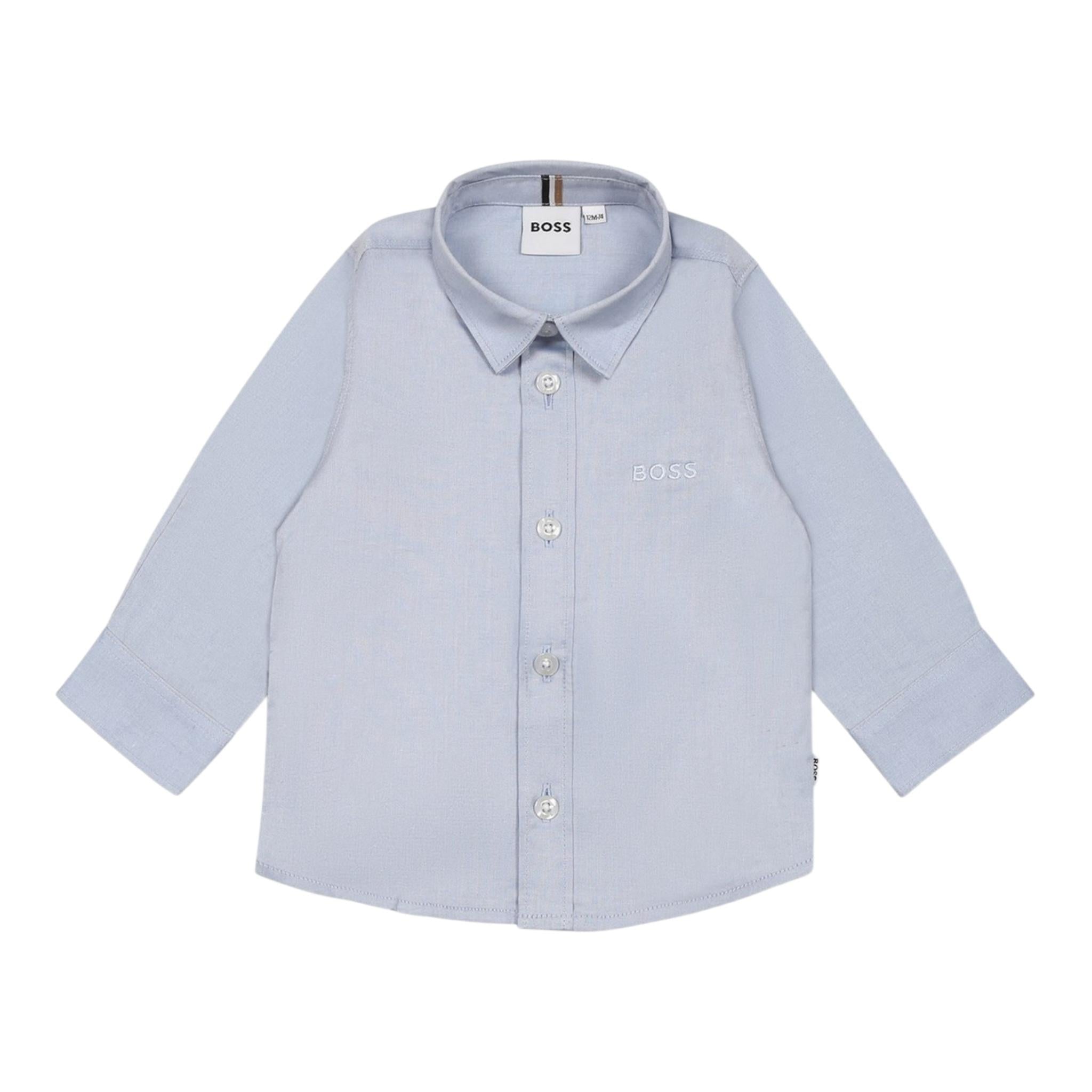 Boss Camicia Manica Lunga Tinta Unita per Bambino J52009E AZZURRO BOSS 