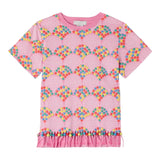 Stella Mccartney – Einfarbiges T-Shirt mit Rundhalsausschnitt und rosa Prägedruck für Mädchen