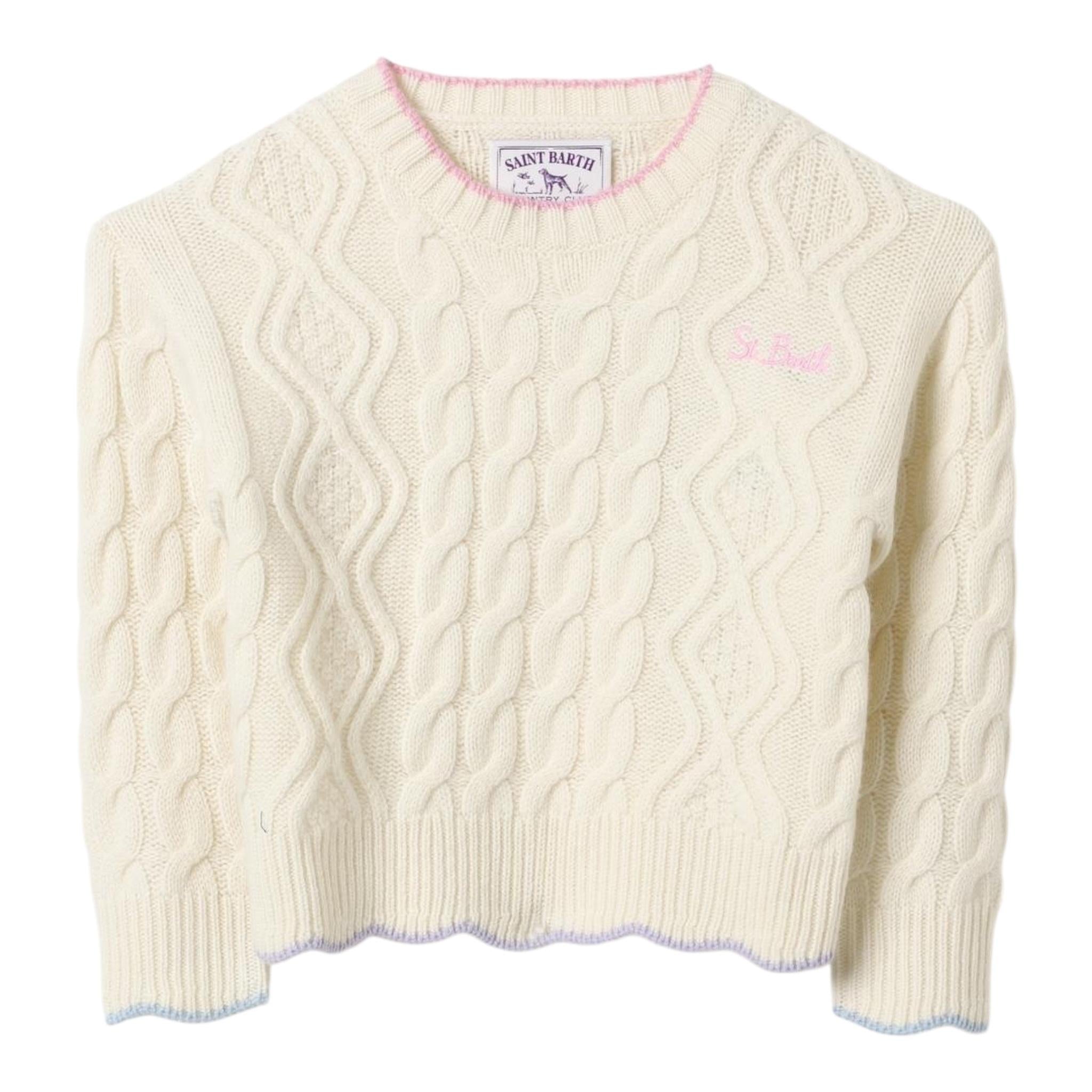 SAINT BARTH maglia girocollo tinta unita con profili in contrasto Panna per Bambina GRETTA PANNA SAINT BARTH 