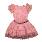Liu Jo Einfarbiges Kleid mit Stickerei und rosa Gürtel für Baby Mädchen