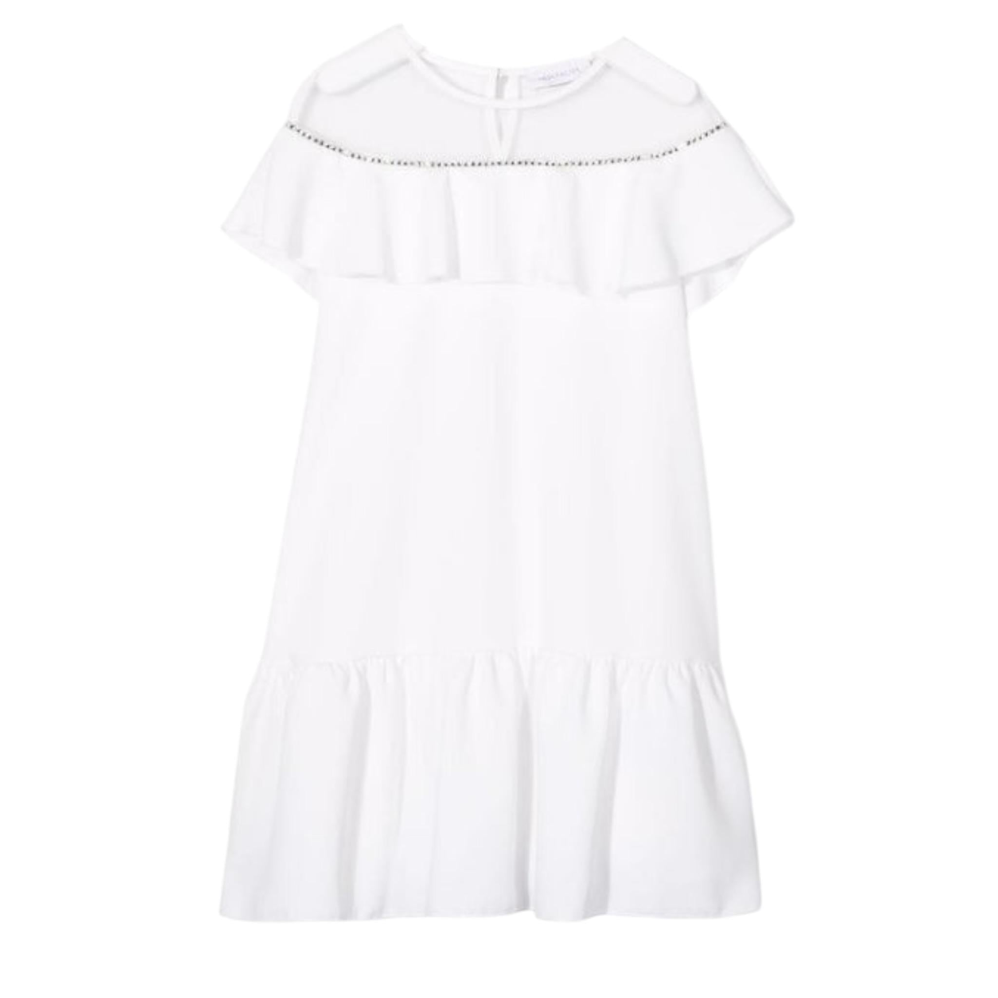 Monnalisa Abito Cerimonia Tinta Unita Mezza Manica per Bambina 719906 BIANCO MONNALISA 