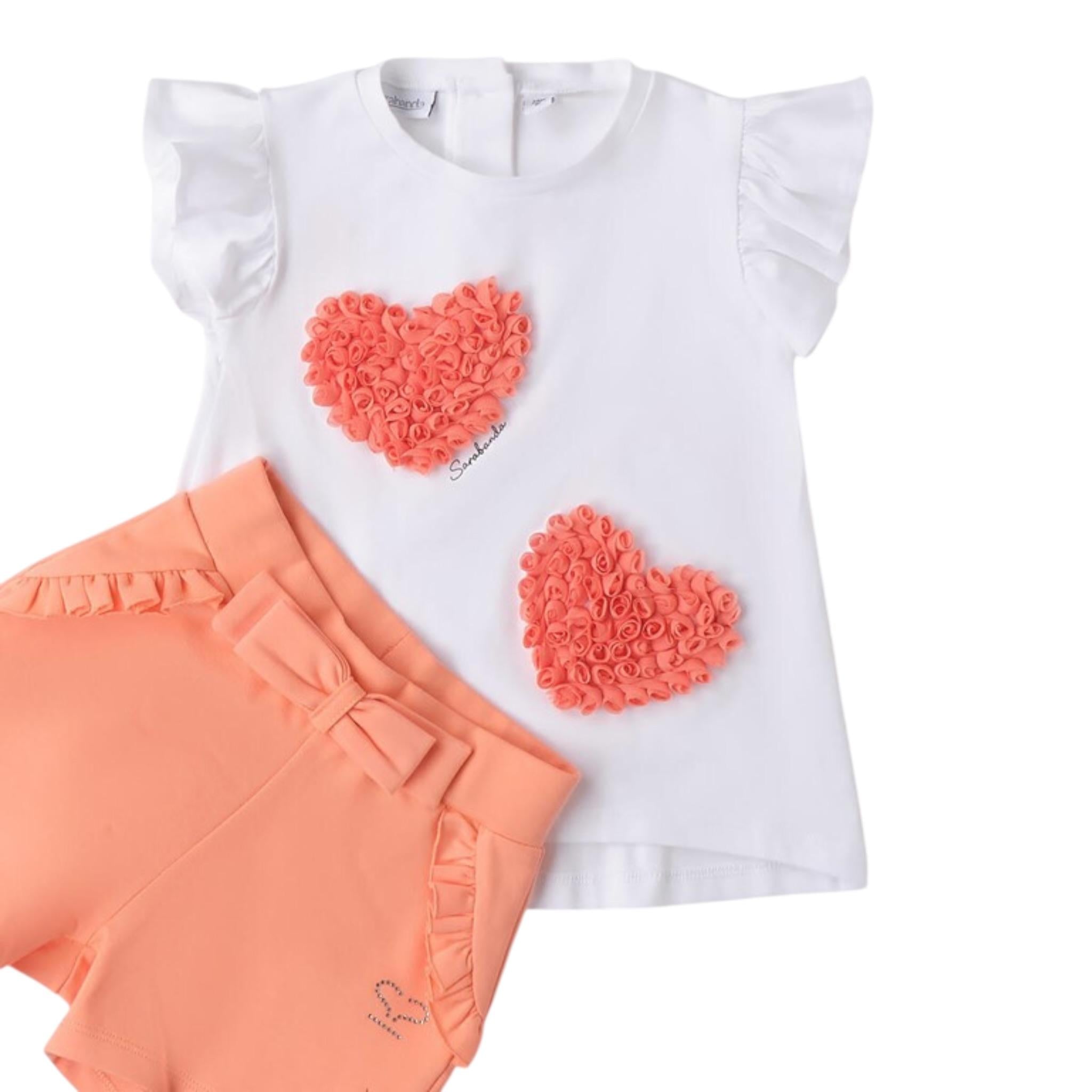 Sarabanda Completo 2 Pezzi T-Shirt-Shorts per Neonata 0B349X BIANCO/PESCA SARABANDA 