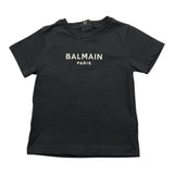 Balmain – Einfarbiges T-Shirt mit Rundhalsausschnitt und schwarzem Logo-Print für Baby-Mädchen