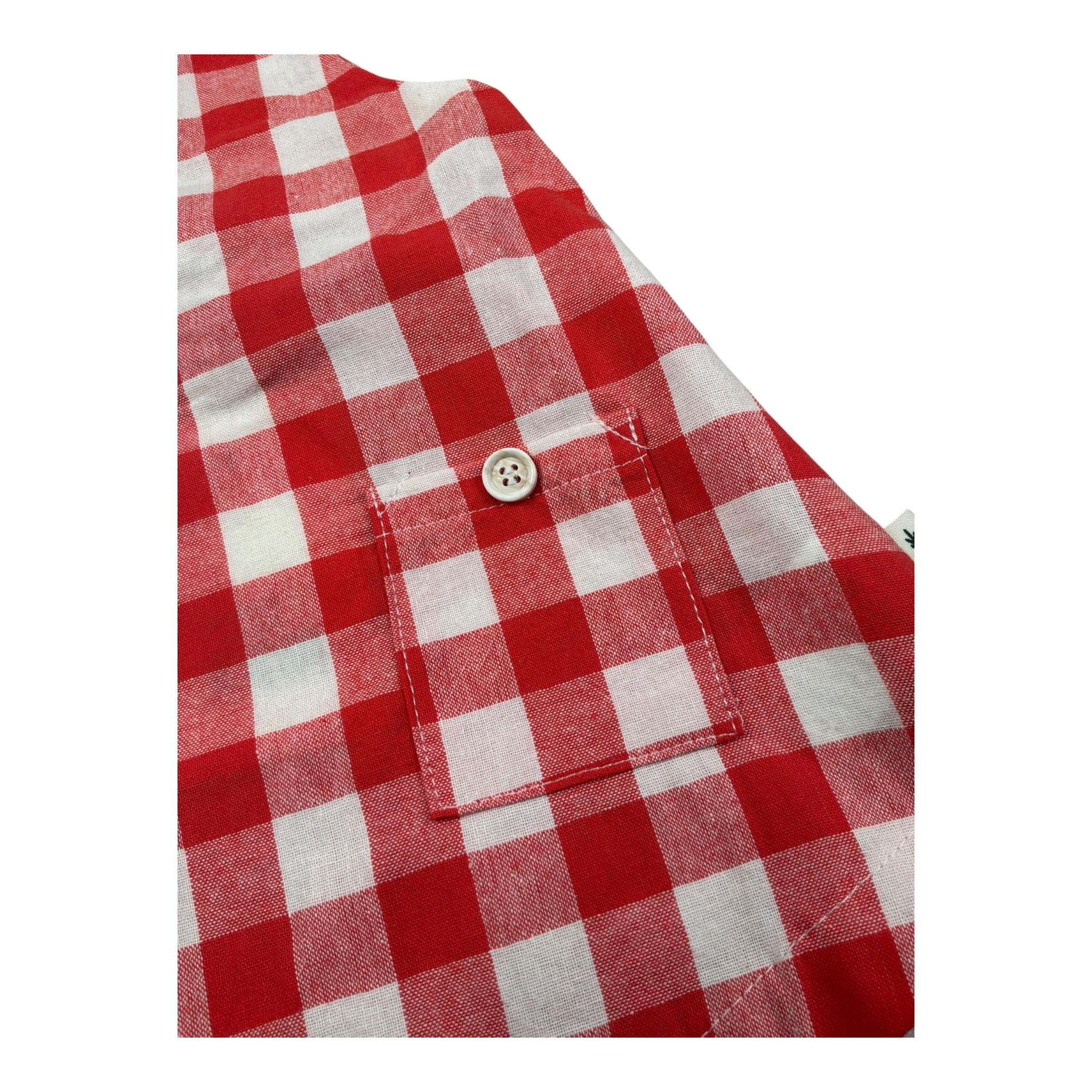 Petit Indi Salopette Bicolore con Fantasia A Quadri per Neonata SS25B2511 BIANCO/ROSSO PETIT INDI 