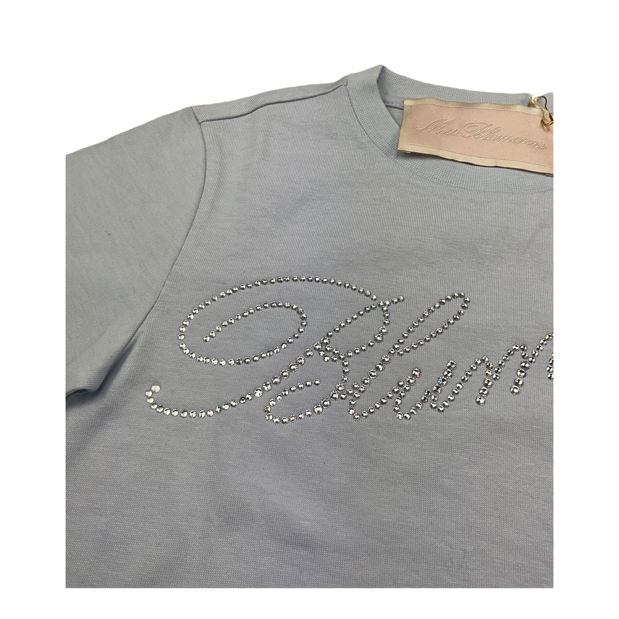 Miss Blumarine T-Shirt Girocollo Tinta Unita con Brillantini per Bambina BGTS001 AZZURRO MISS BLUMARINE 