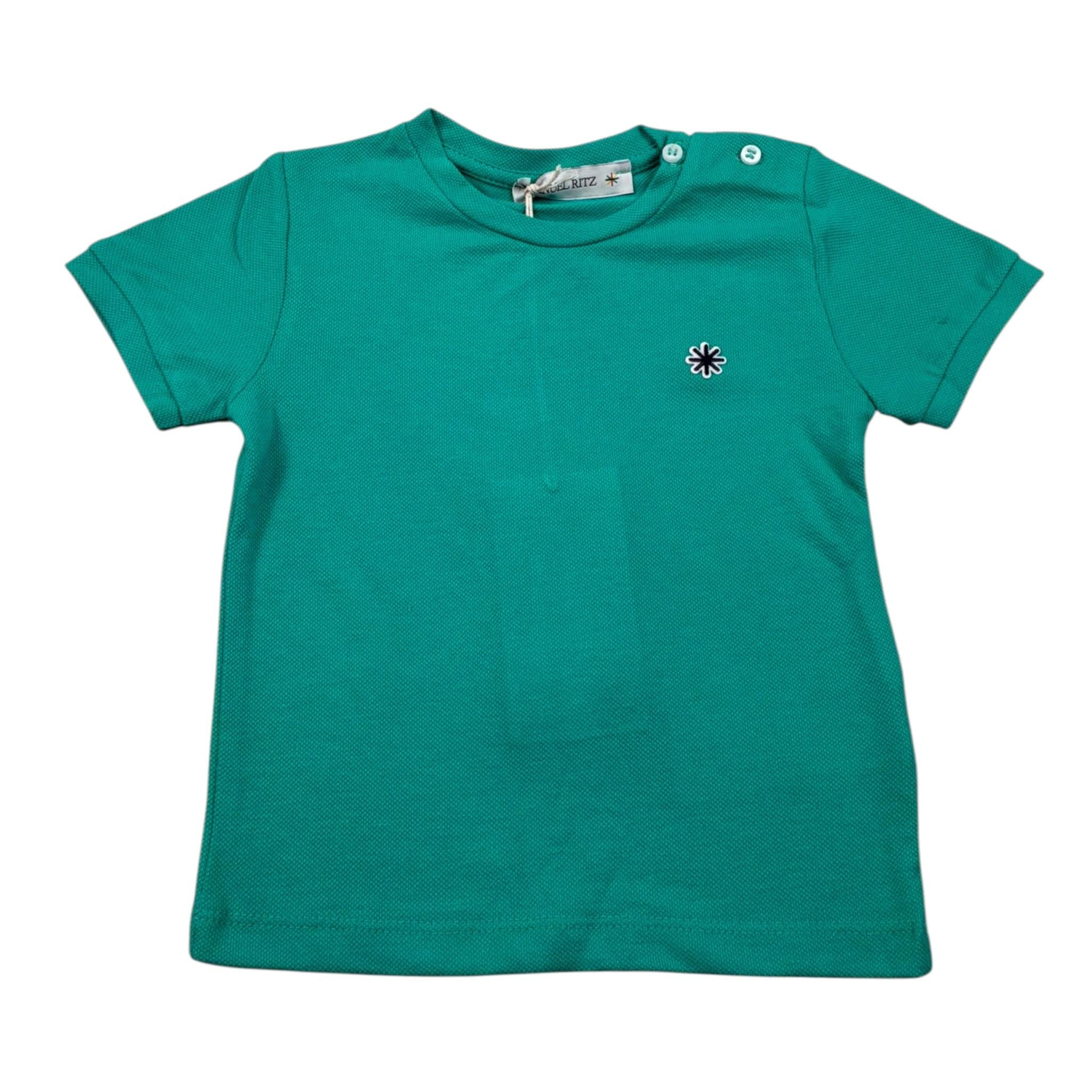 Manuel Ritz T-Shirt Girocollo Tinta Unita con Logo per Neonato MR2675 VERDE MANUEL RITZ 