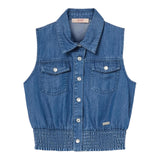 Liu Jo – Ärmelloses Hemd aus einfarbigem blauem Denim für Mädchen