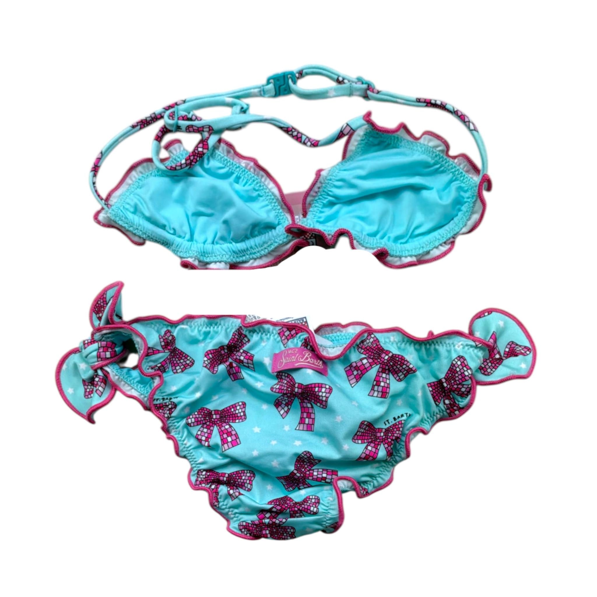 Saint Barth Costume 2 Pezzi Slip-Triangolo Tinta Unita con Stampa per Bambina 00517L AZZURRO SAINT BARTH 