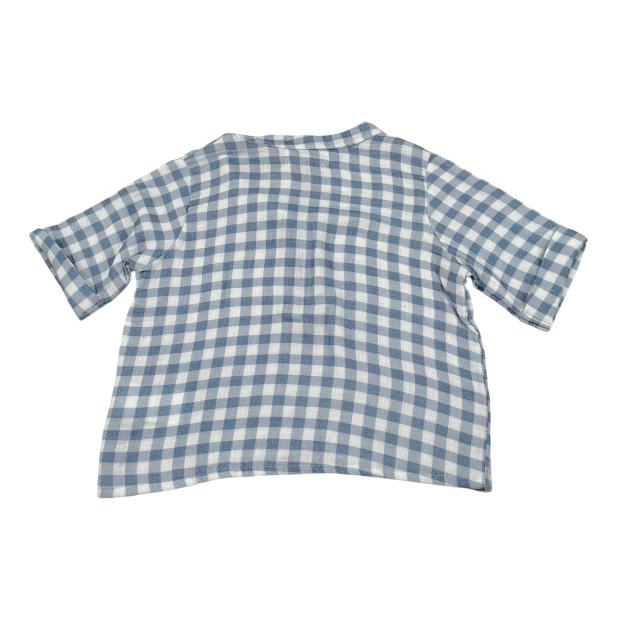 Petit Indi Camicia Tinta Unita con Fantasia A Quadri per Neonato SS25BK7133X BLU PETIT INDI 