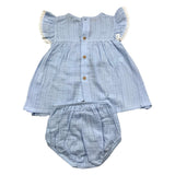 Babidu 2-teiliges Set Kleid-Höschen Einfarbig Blau Für Baby Mädchen