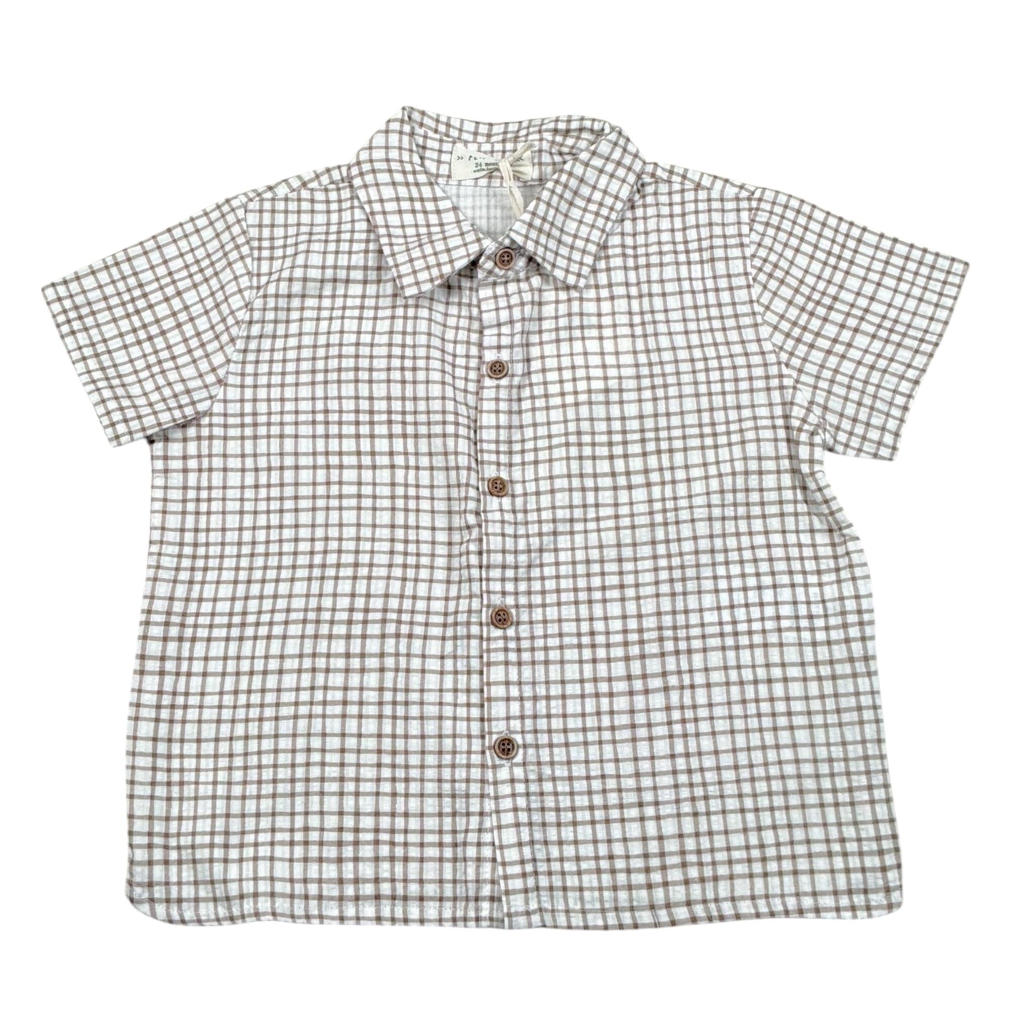 Petit Indi Camicia Tinta Unita con Fantasia A Quadri per Bambino SS25BK7427X BIANCO PETIT INDI 