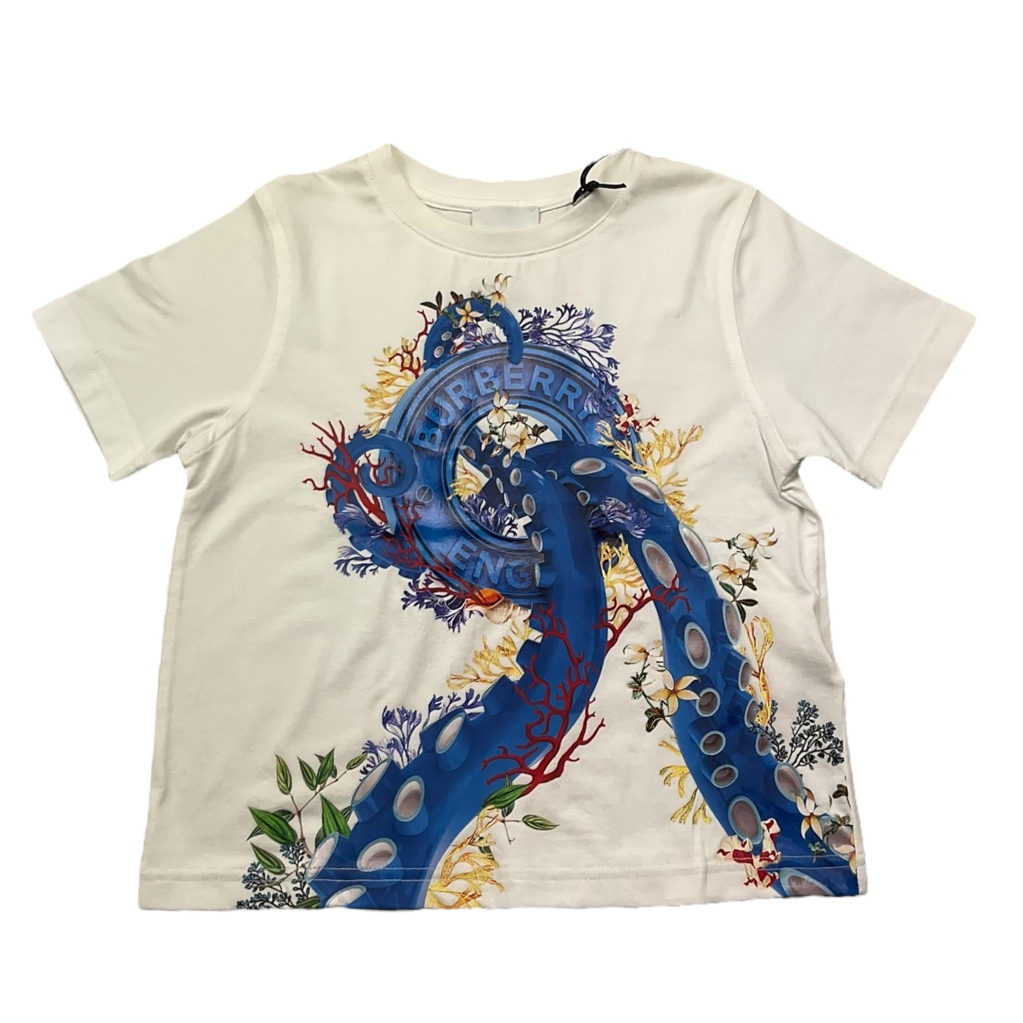 Burberry T-Shirt Girocollo Tinta Unita con Stampa per Bambino 8066114 BIANCO BURBERRY 