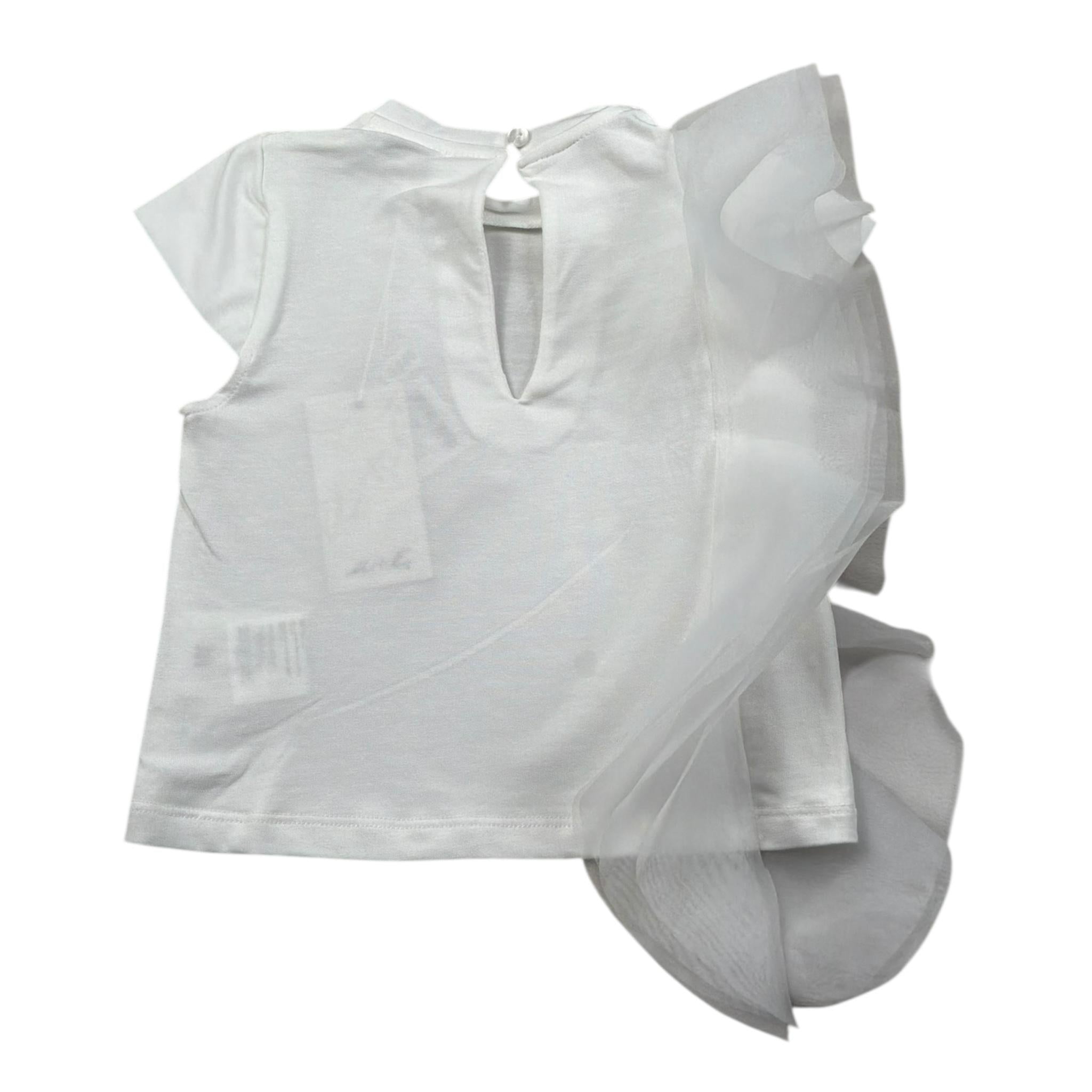 M+E' T-Shirt Girocollo Tinta Unita con Tulle per Bambina UE1768 BIANCO M+E' 