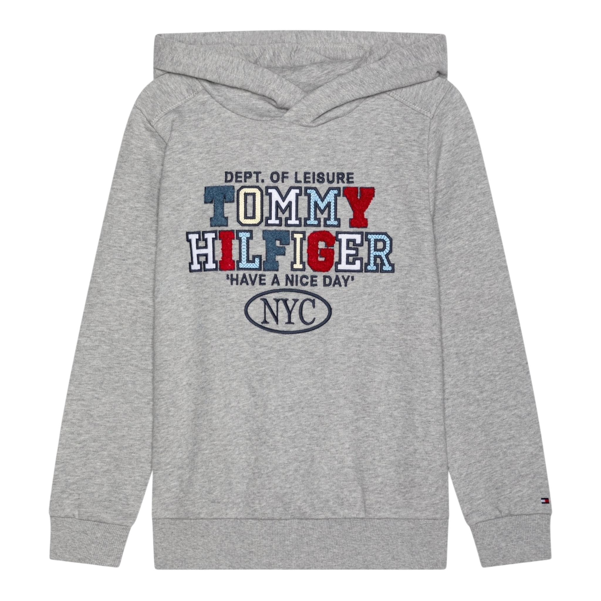 TOMMY HILFIGER felpa chiusa con cappuccio tinta unita con logo Grigio per Bambino KB0KB09050 GRIGIO TOMMY HILFIGER 