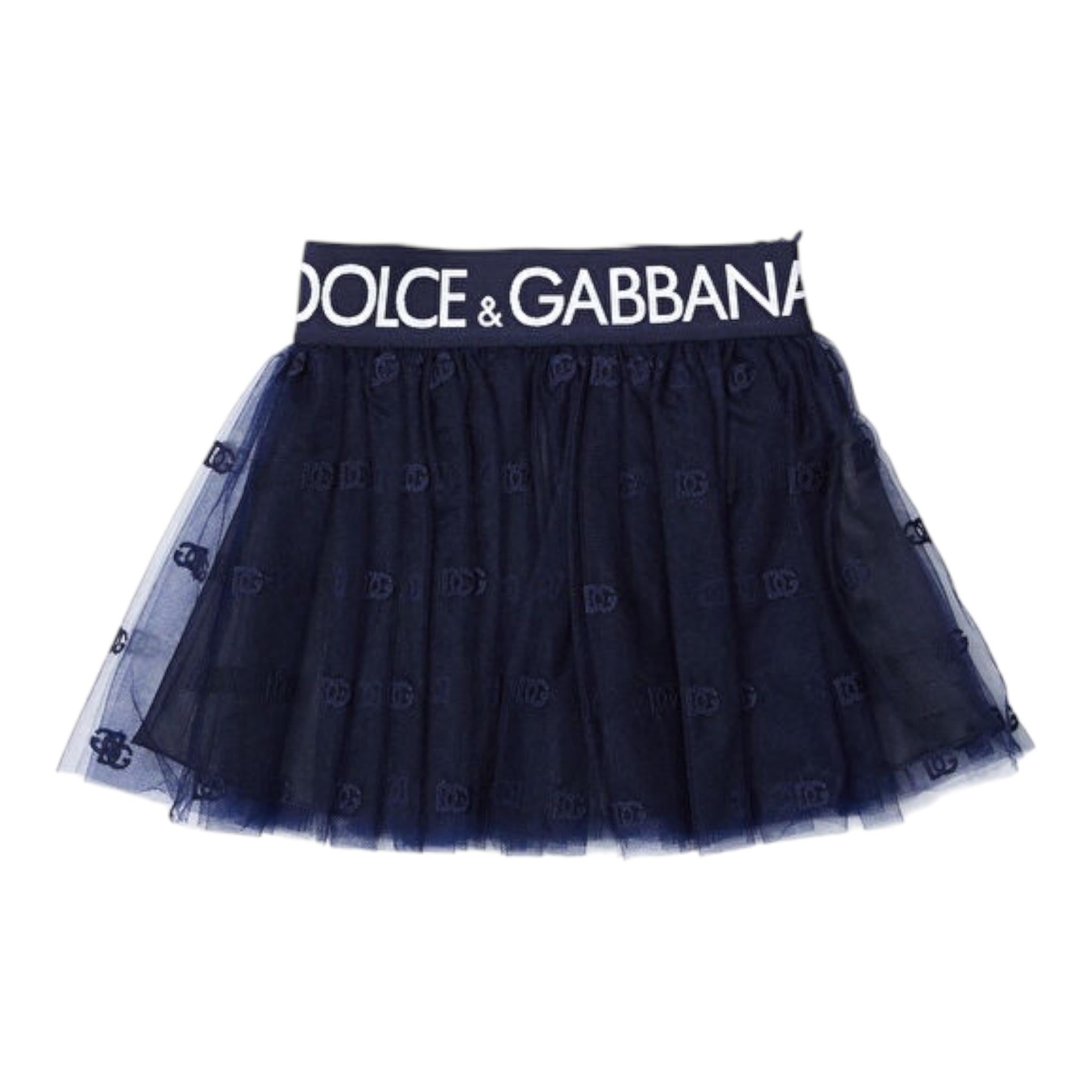 DOLCE & GABBANA gonna tinta unita logata con tulle Blu per Bambina L54I61 BLU DOLCE & GABBANA 