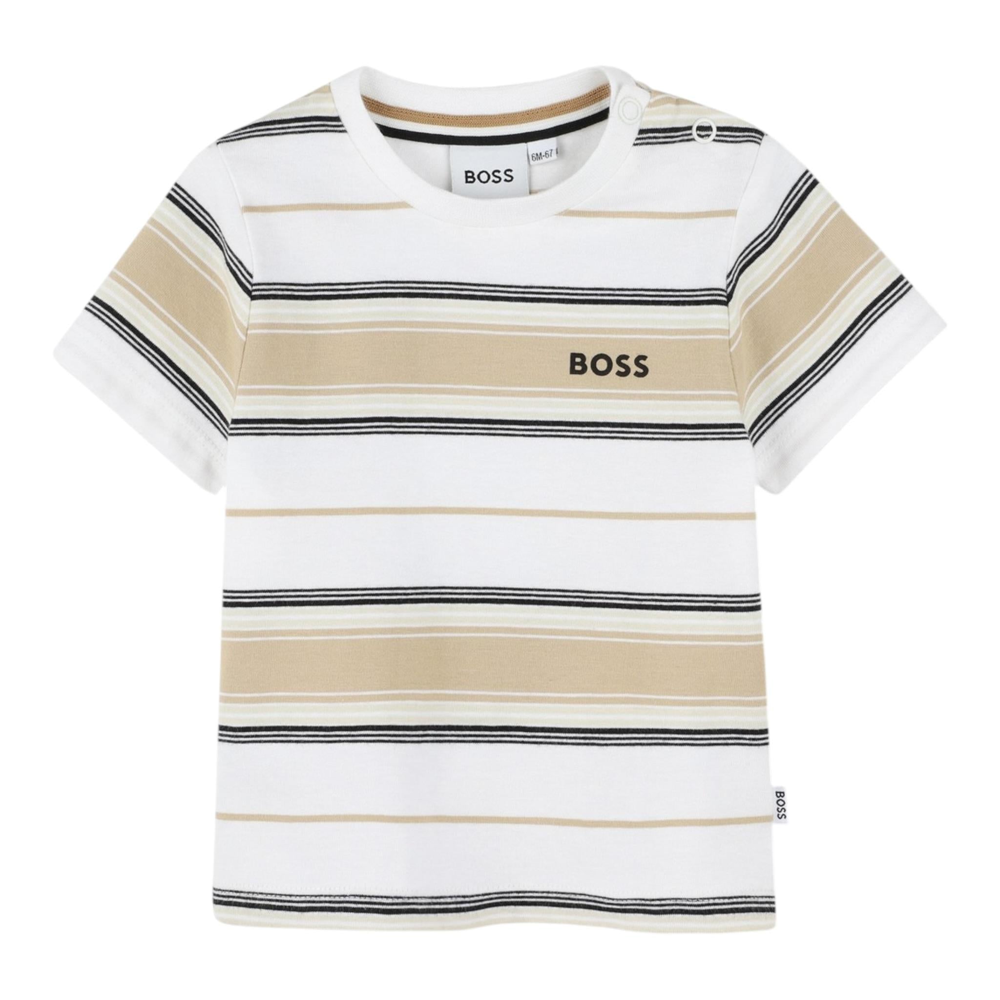 Boss T-Shirt Girocollo Fantasia A Righe per Neonato J52116 BIANCO BOSS 