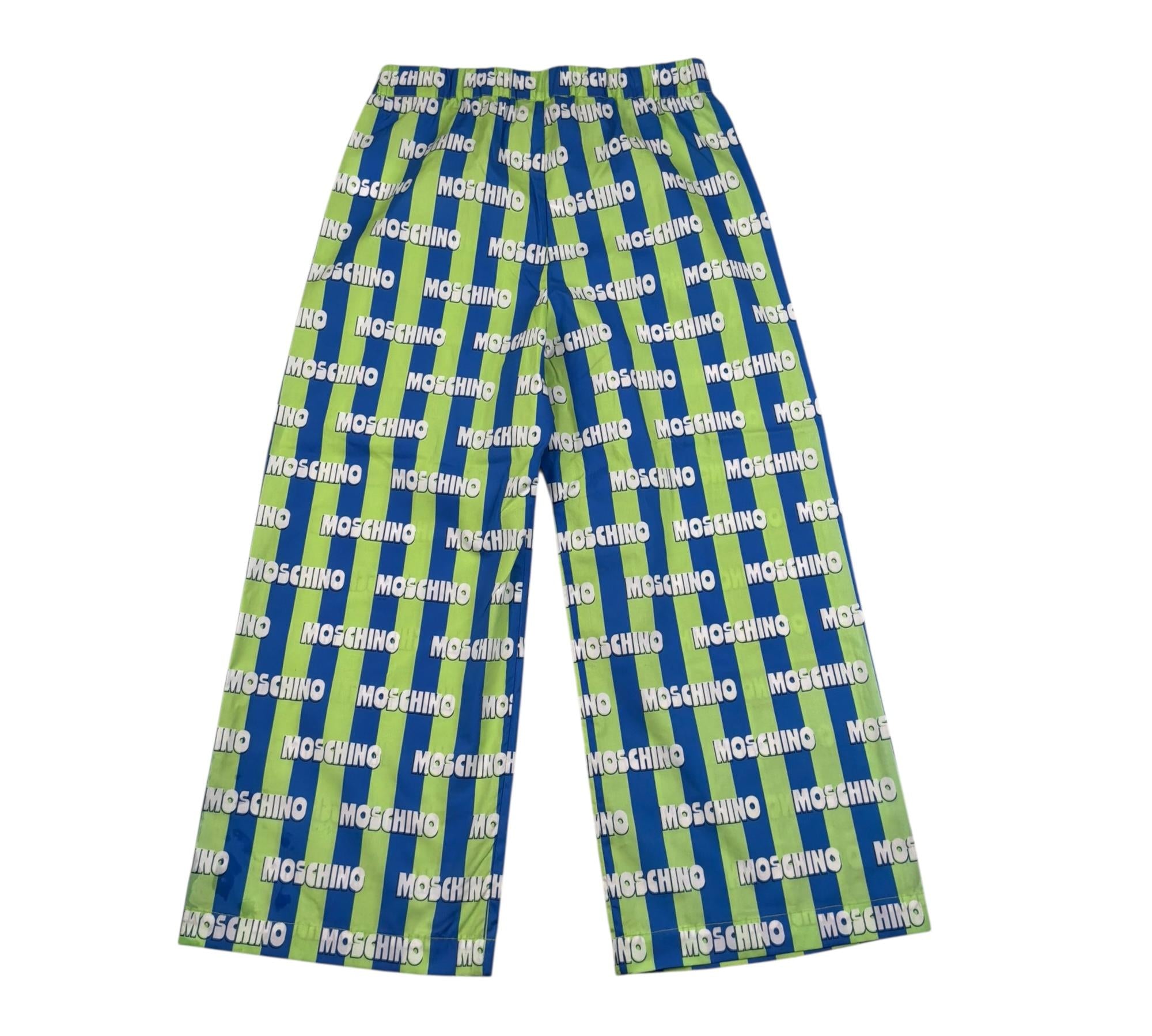Moschino Pantalone Fantasia A Righe con Stampe Logo per Bambino HDP06Y BLU/VERDE MOSCHINO 