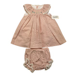Valentina Bebes Set Einfarbig Kleid-Rosa Culotte Für Neugeborene