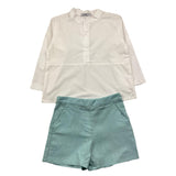 Babidu 2-teiliges Set Shirt-Bermuda zweifarbig weiß/aquagrün für Baby Mädchen