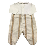 Barcellino Zweifarbiger Langarm-Strampler in Weiß/Beige für Neugeborene