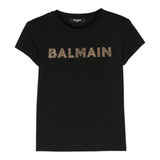Balmain Einfarbiges T-Shirt mit Rundhalsausschnitt und Glitzer-Print Schwarz für Mädchen