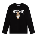 MOSCHINO shirt girocollo tinta unita con stampa in contrasto Nero per Bambina HUO00W NERO MOSCHINO 