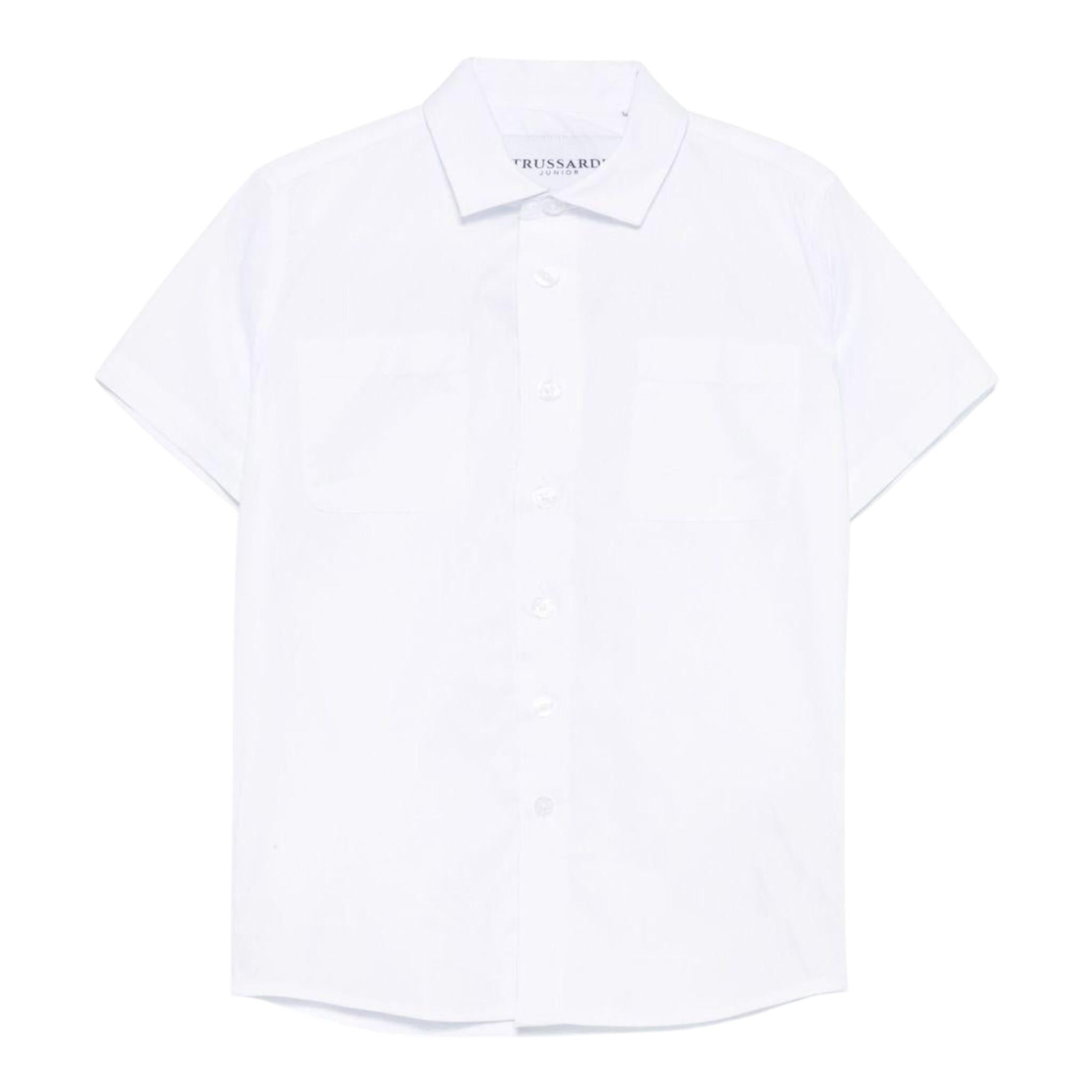 Trussardi Camicia Mezza Manica Tinta Unita con Logo per Bambino TBP25050CA BIANCO TRUSSARDI 