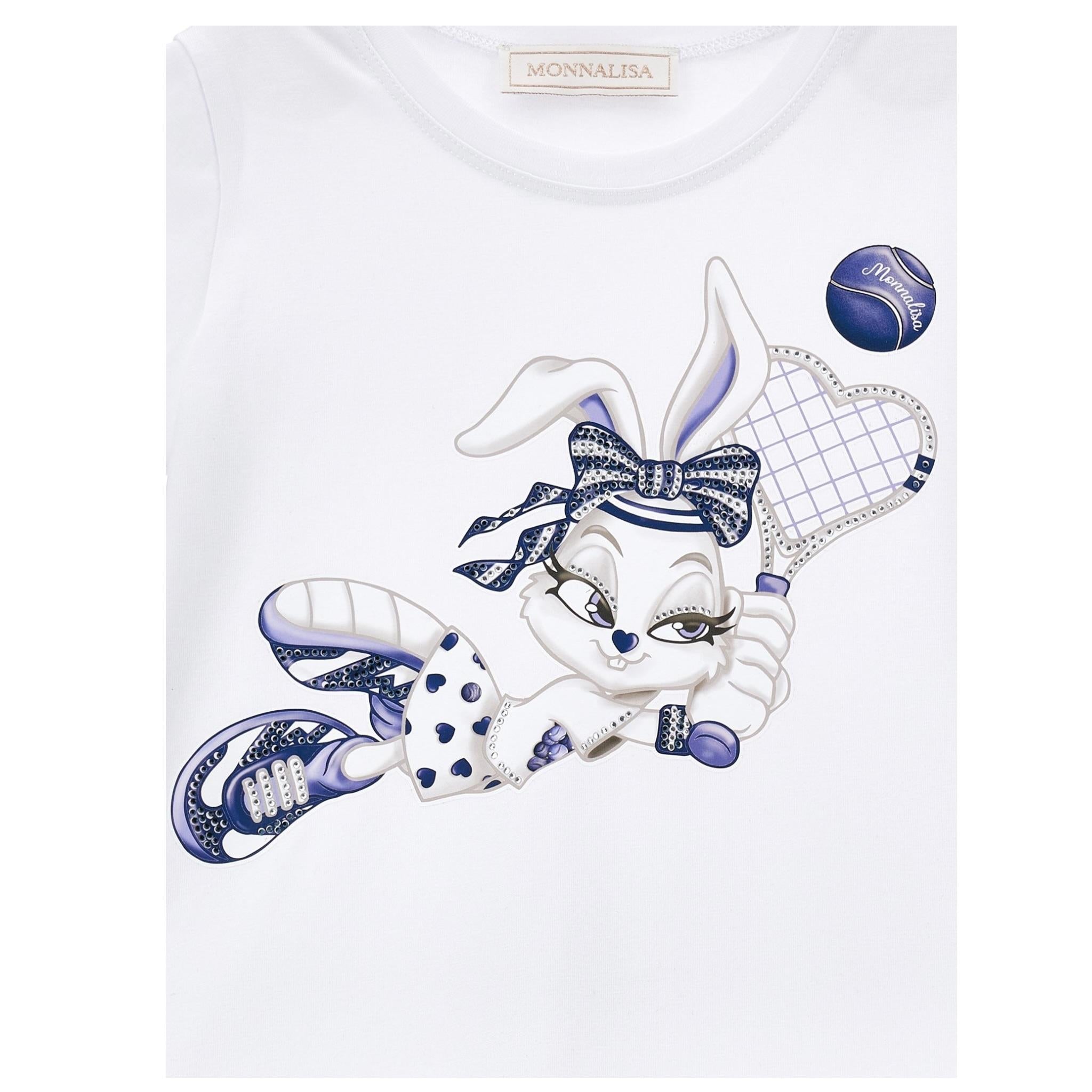 Monnalisa Abito Mezza Manica Tinta Unita con Stampa per Neonata 19E916N BIANCO MONNALISA 