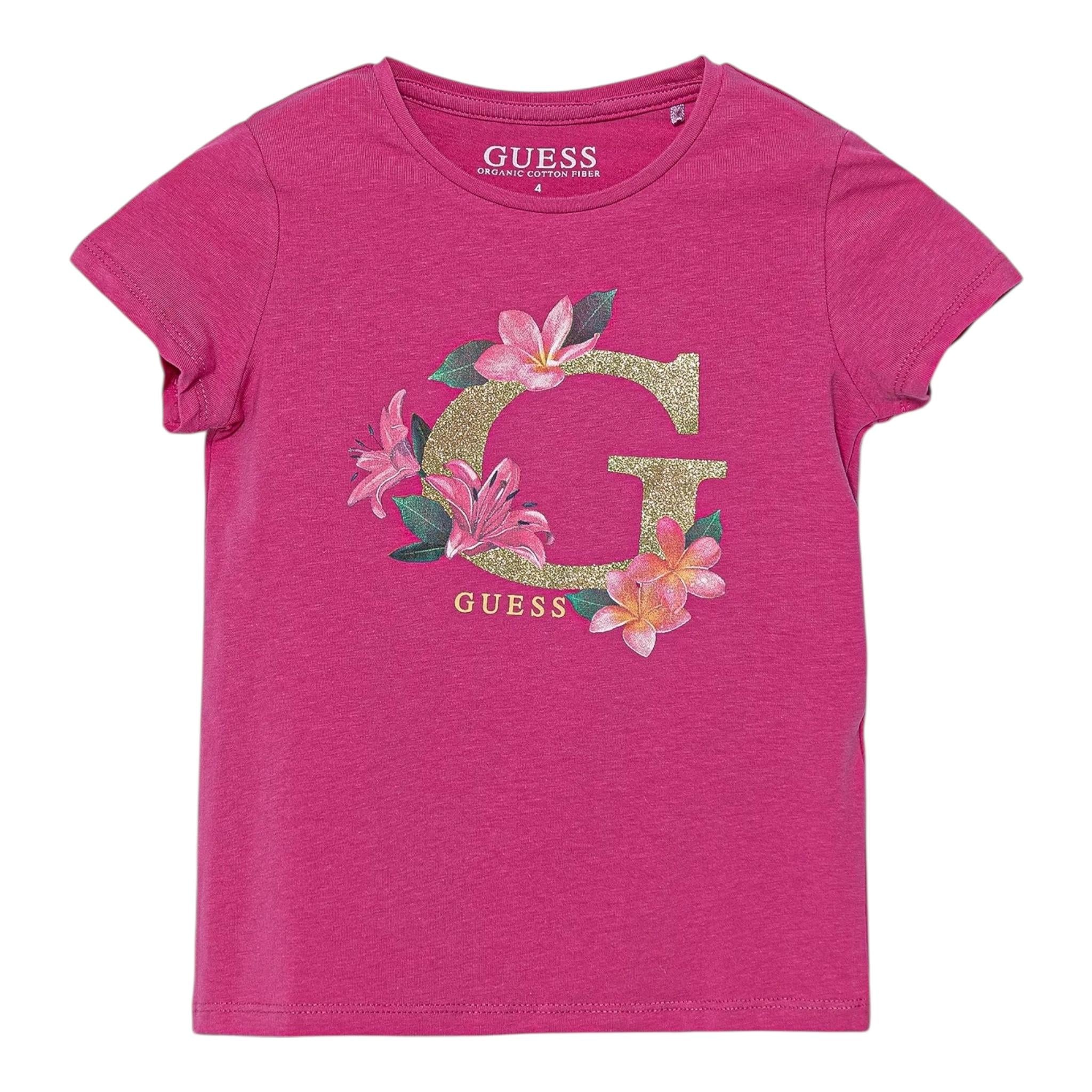Guess T-Shirt Girocollo Tinta Unita con Stampa per Neonata K5GI08K6YW4 MAGENTA GUESS 