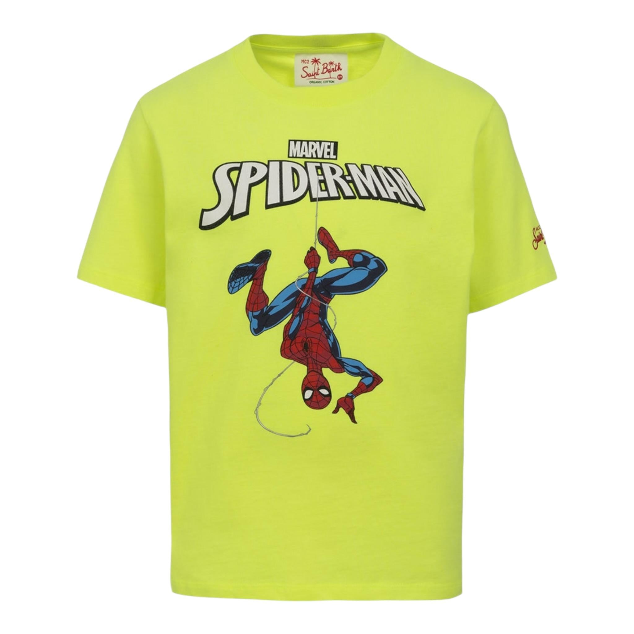 Saint Barth T-Shirt Girocollo Tinta Unita con Stampa per Bambino SPIDERMAN94 GIALLO FLUO SAINT BARTH 