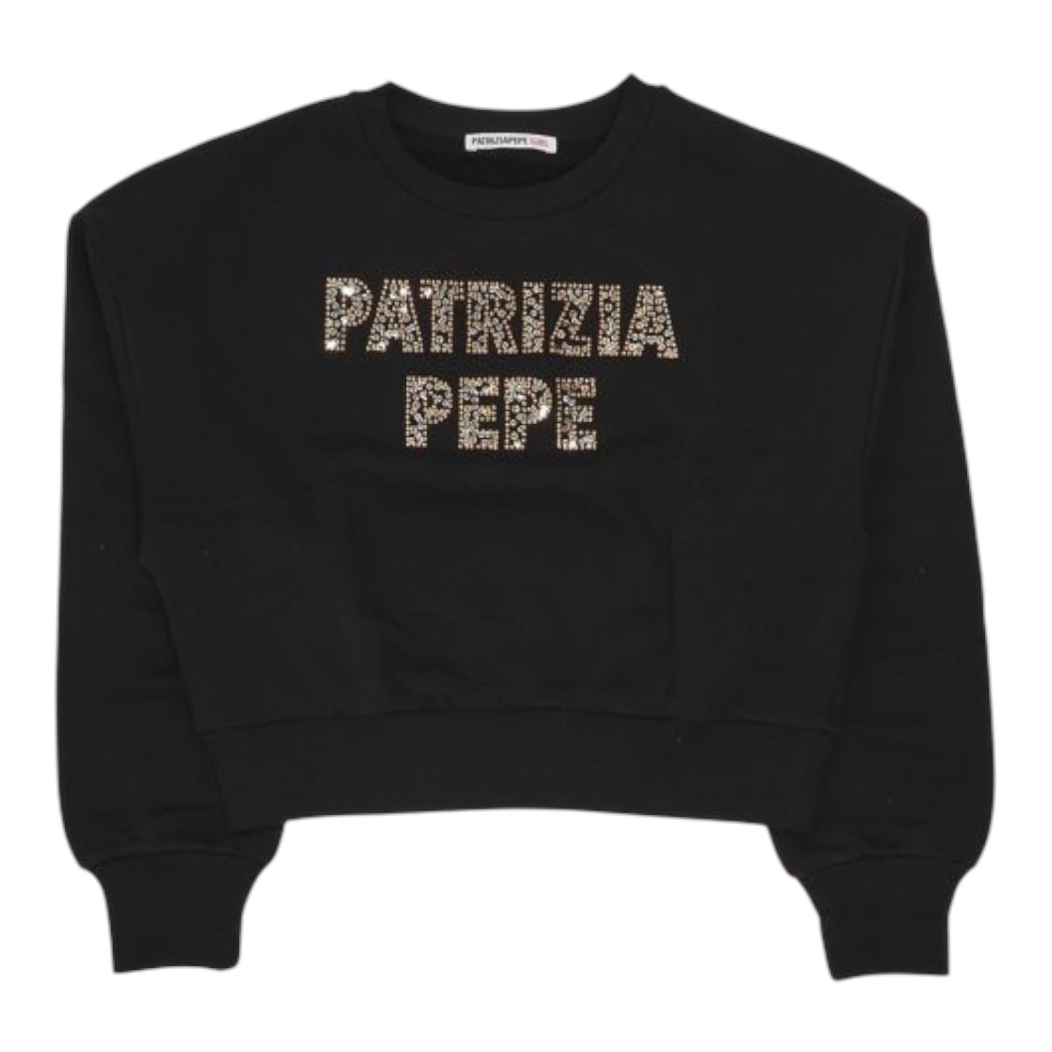 PATRIZIA PEPE felpa chiusa girocollo tinta unita con stampa logo paillettata Nero per Bambina 7M0872X NERO PATRIZIA PEPE 