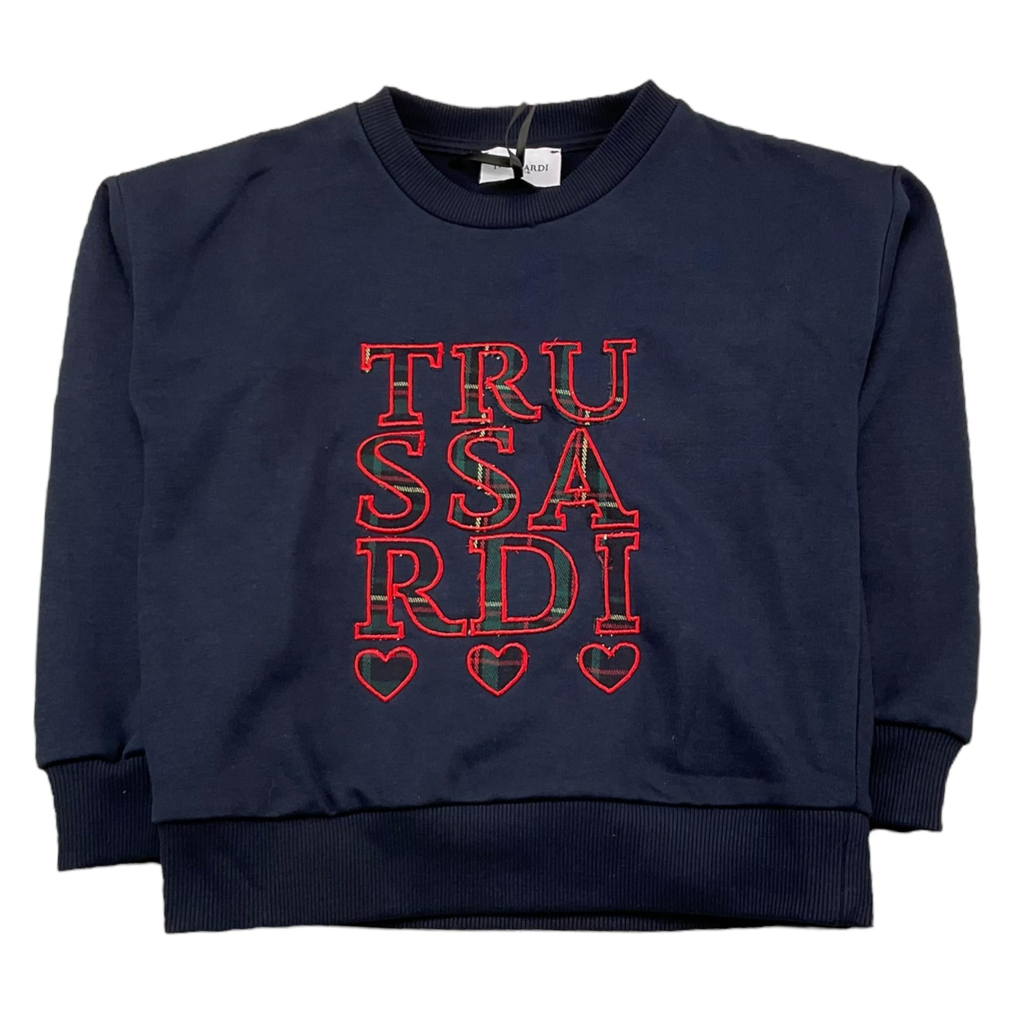 TRUSSARDI felpa chiusa girocollo tinta unita con logo Blu per Bambina TGA25050FE BLU TRUSSARDI 
