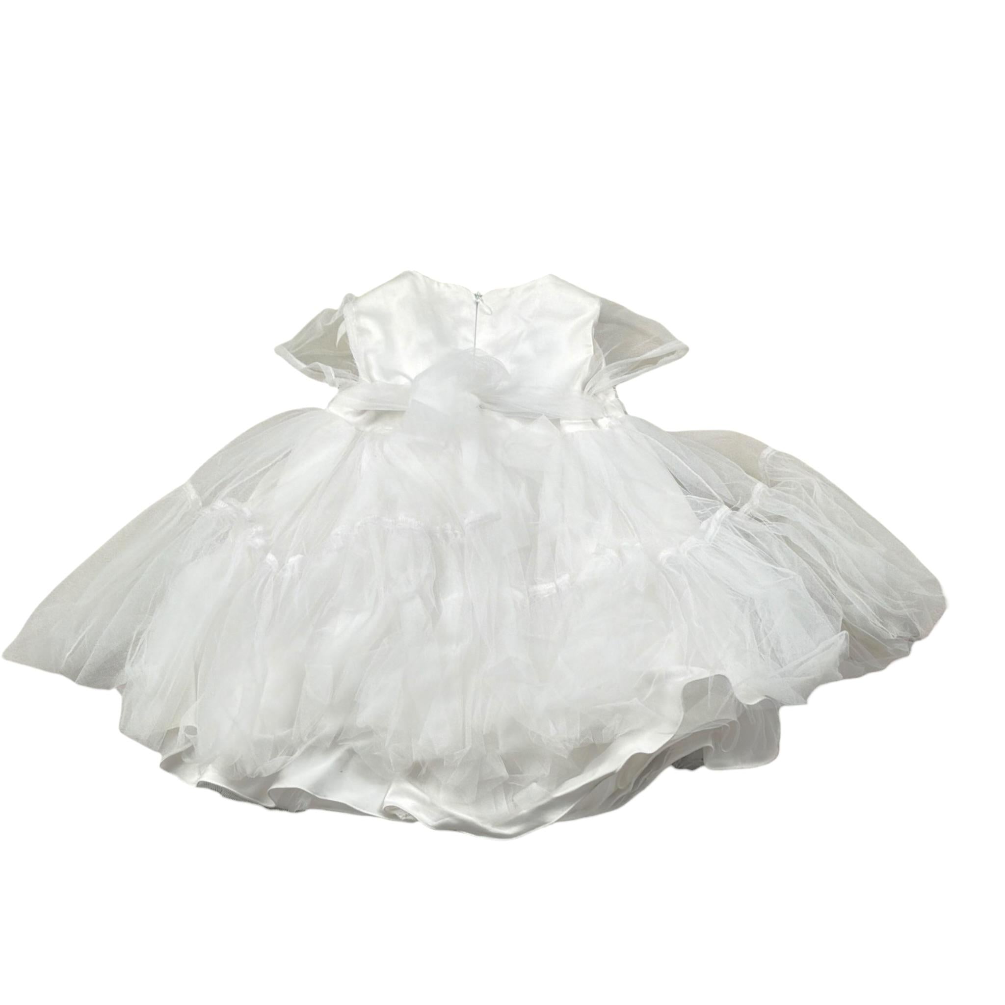 Le Bebe' Abito Cerimonia tinta unita con Tulle Bianco per Neonata LBG3930 BIANCO LE BEBE' 
