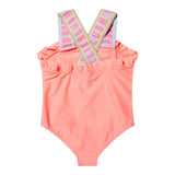 Billieblush Titty Print Solid One Piece Badeanzug Lachs für Mädchen