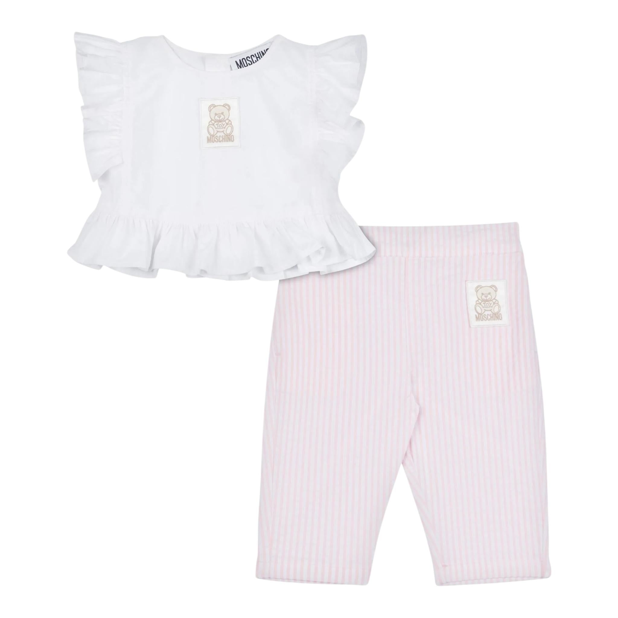 Moschino Completo 2 Pezzi Camicia-Pantalone per Neonata MDG01LY BIANCO/ROSA MOSCHINO 