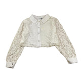 Janice Camicia Tinta Unita Traforata per Bambina JN707R BIANCO JANICE 