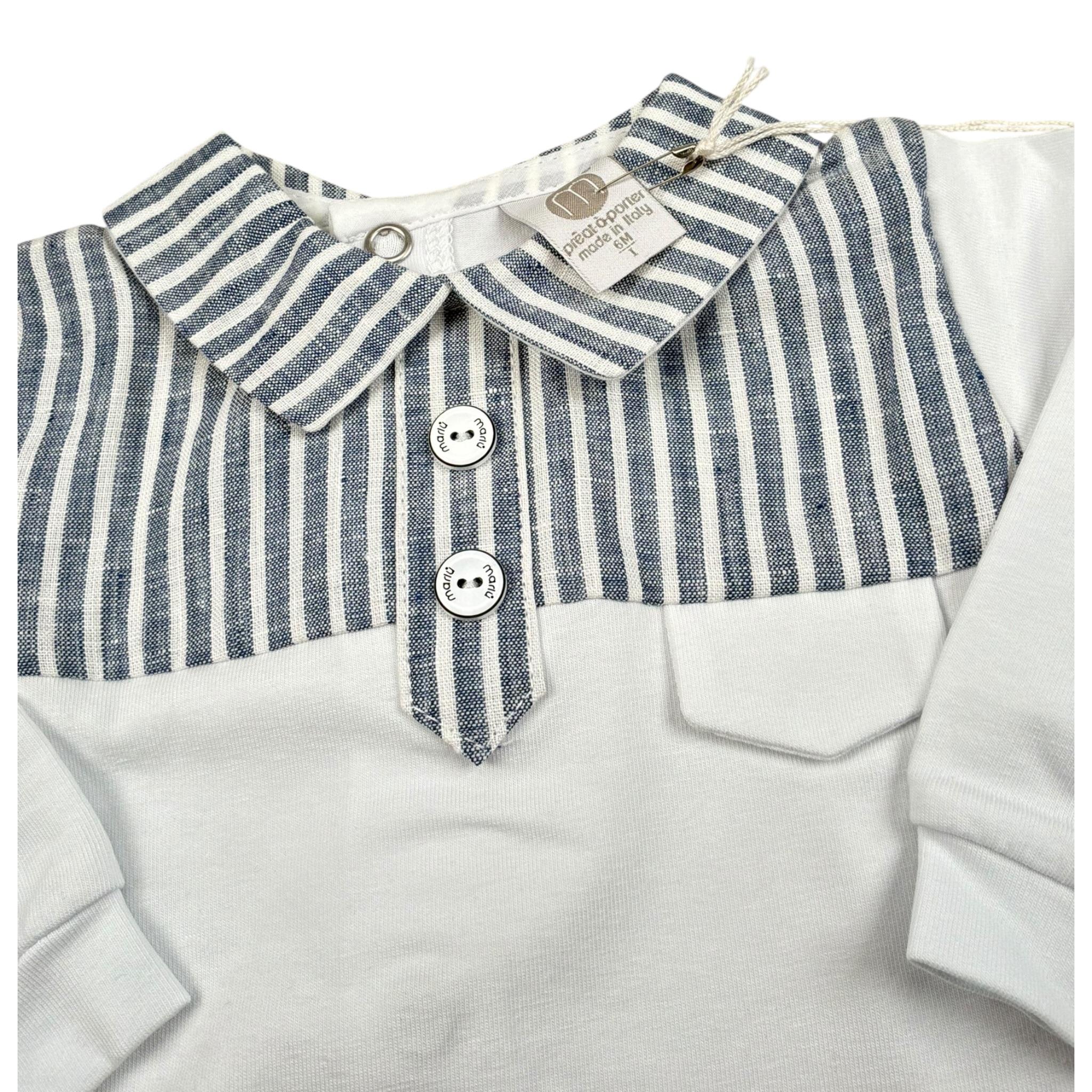 Marlu' Tutina Tinta Unita con Fantasia A Righe per Neonata EC5614 BIANCO MARLU' 