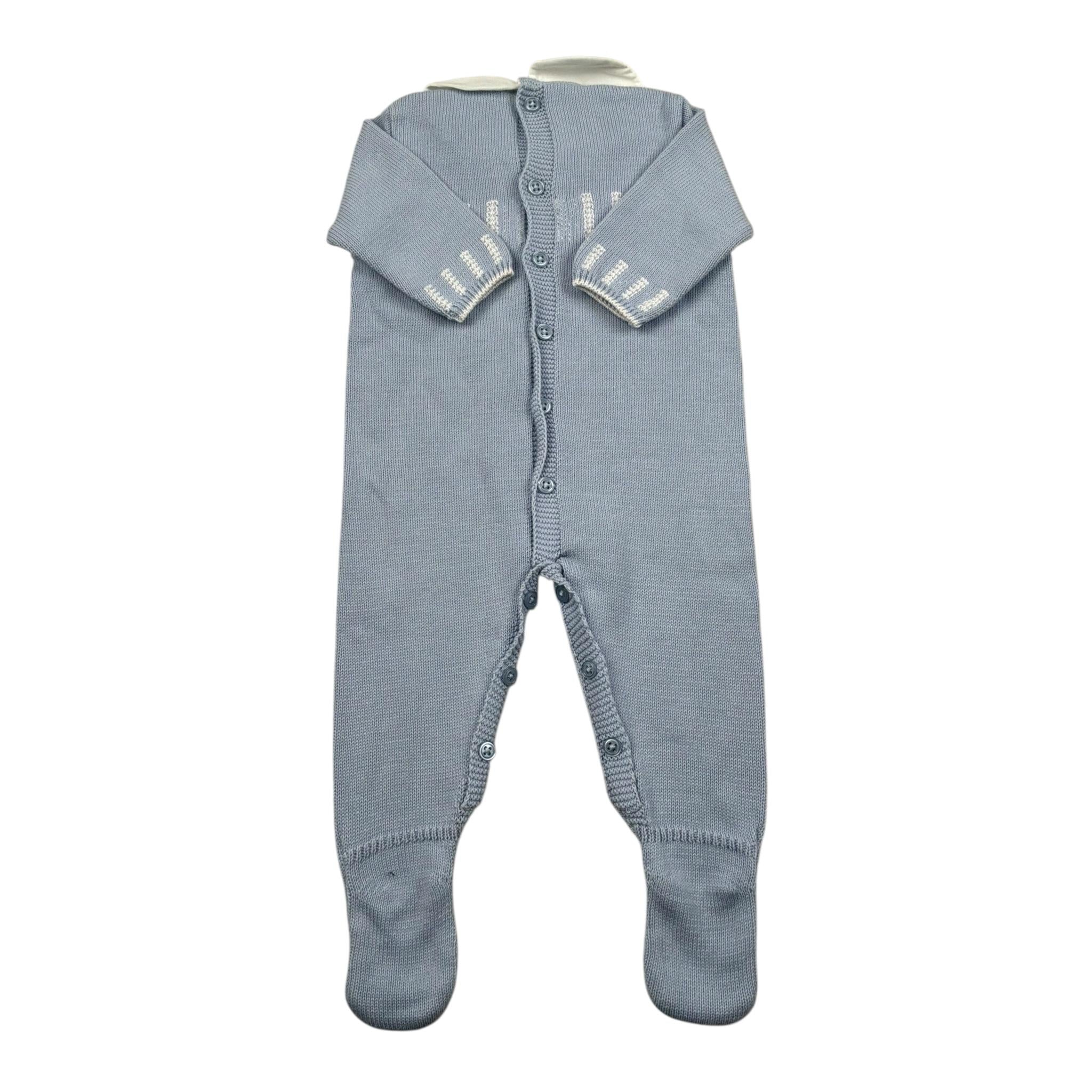 Paz Rodriguez Tutina Manica Lunga Tinta Unita con Ricami per Neonato 00542238 AZZURRO PAZ RODRIGUEZ 