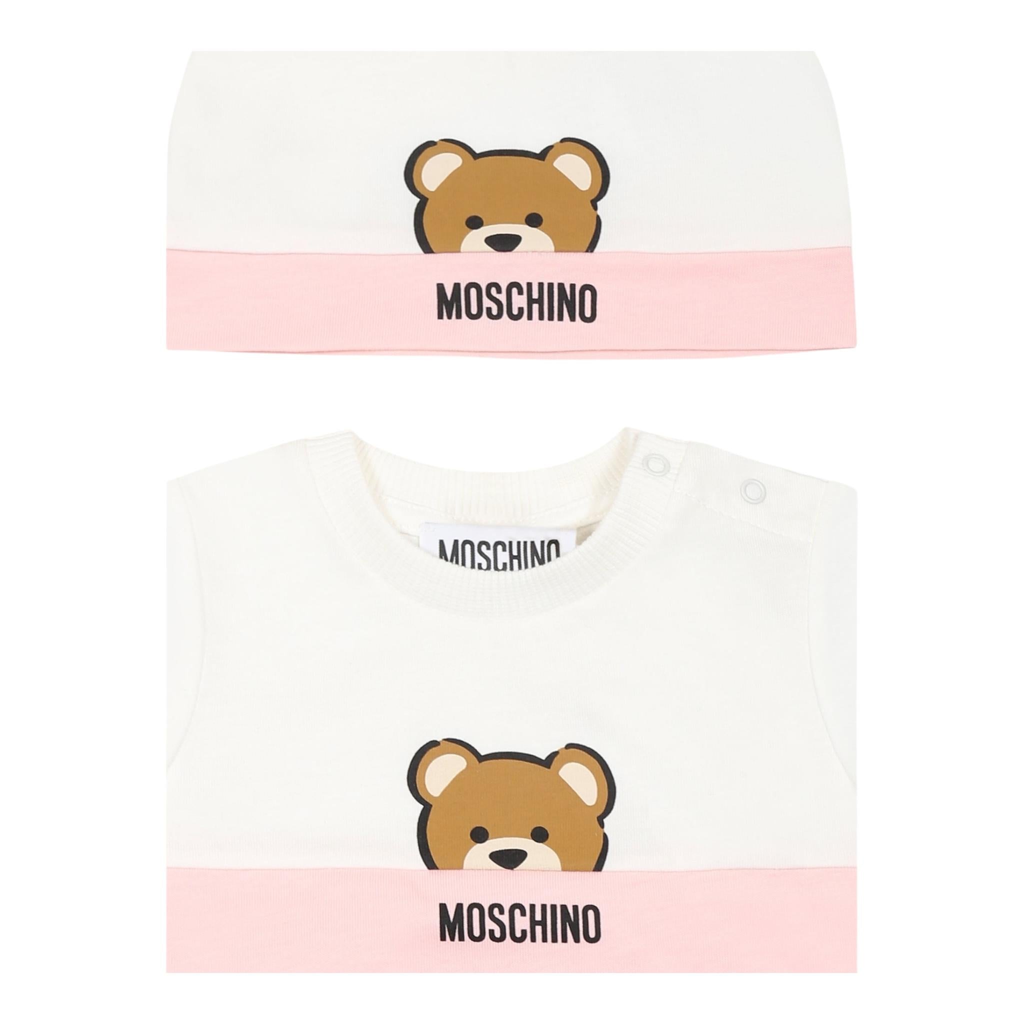 Moschino Set Pagliaccetto-Cappello Bicolore per Neonata MUY07EX BIANCO/ROSA MOSCHINO 