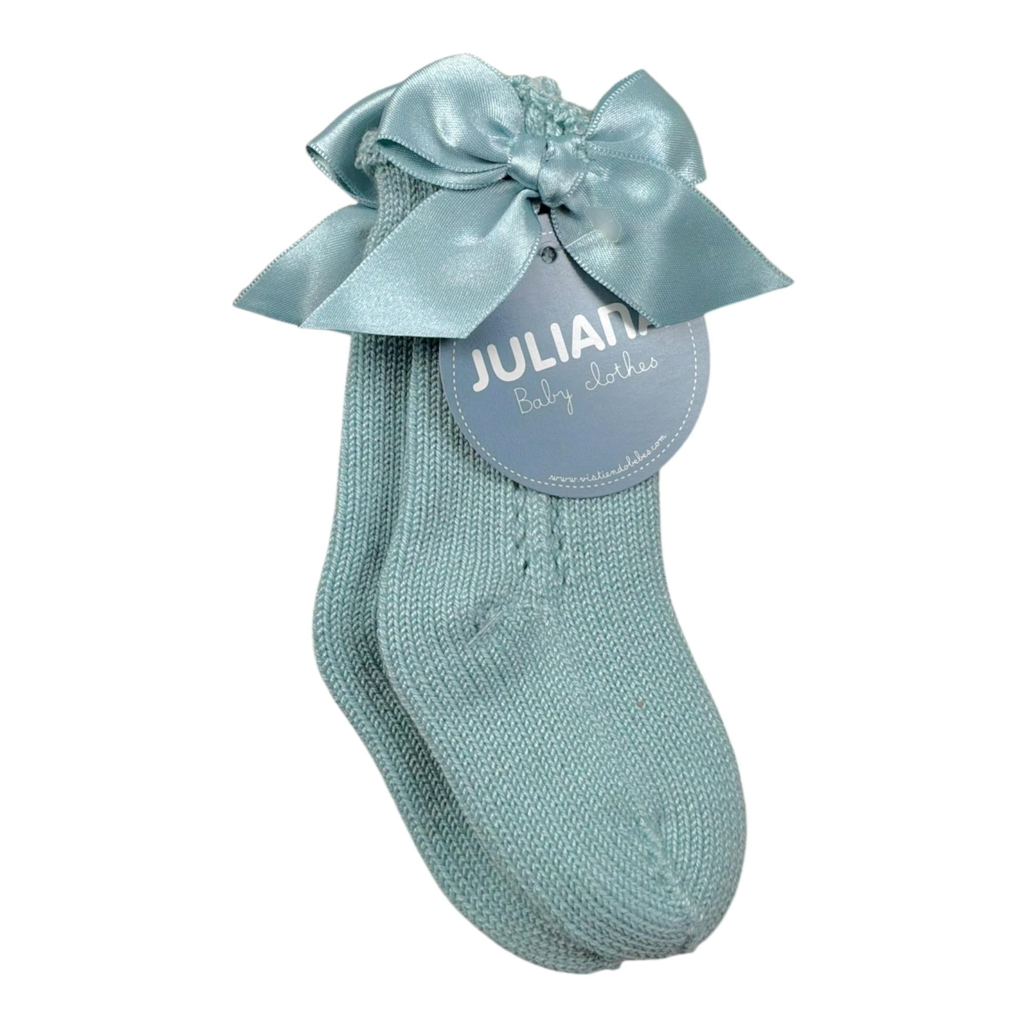 Juliana Calzini tinta unita con Fiocco Verde Acqua per Neonata J649 VERDE ACQUA JULIANA 