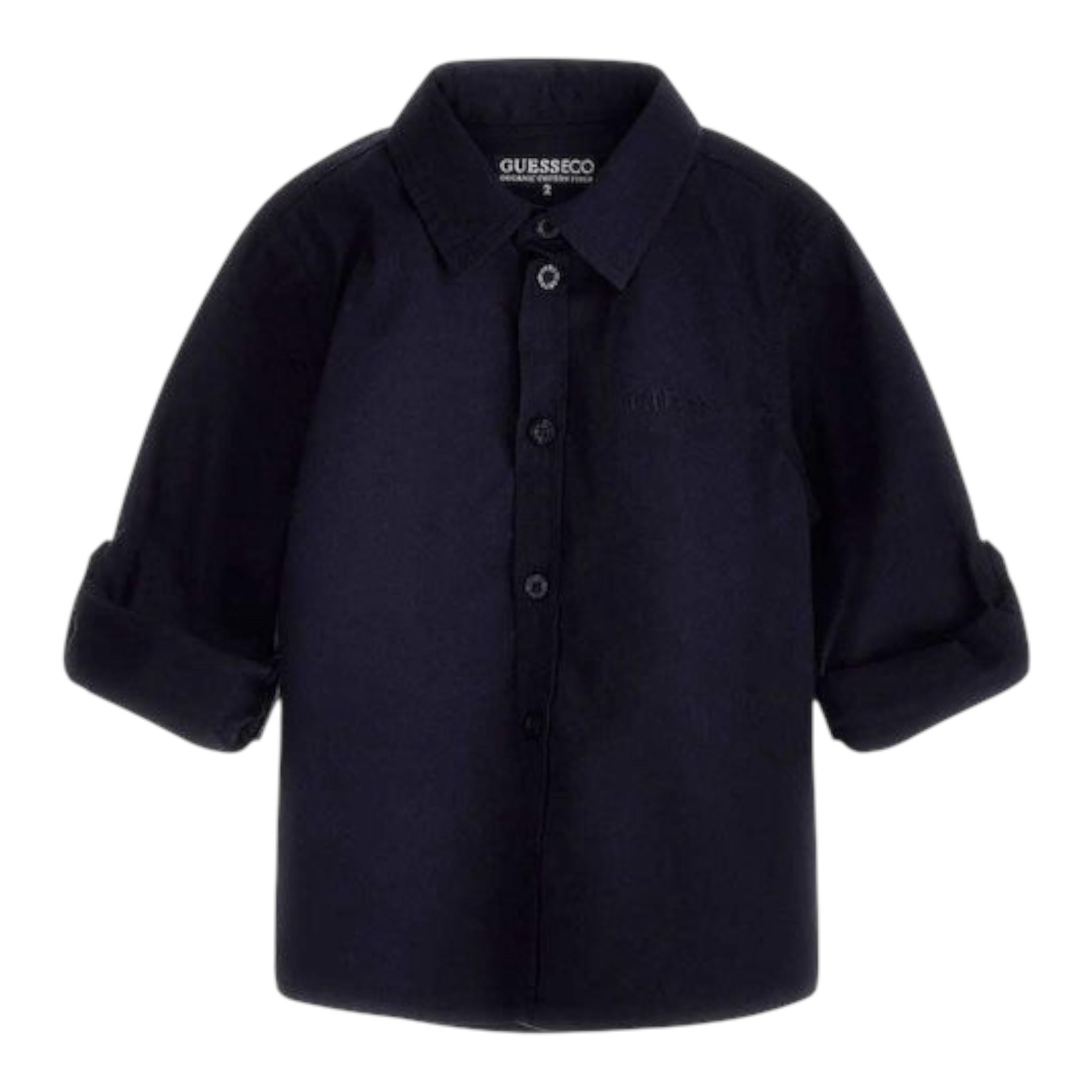 Guess Camicia Tinta Unita con Logo per Bambino N3YH04WE5W0J BLU GUESS 