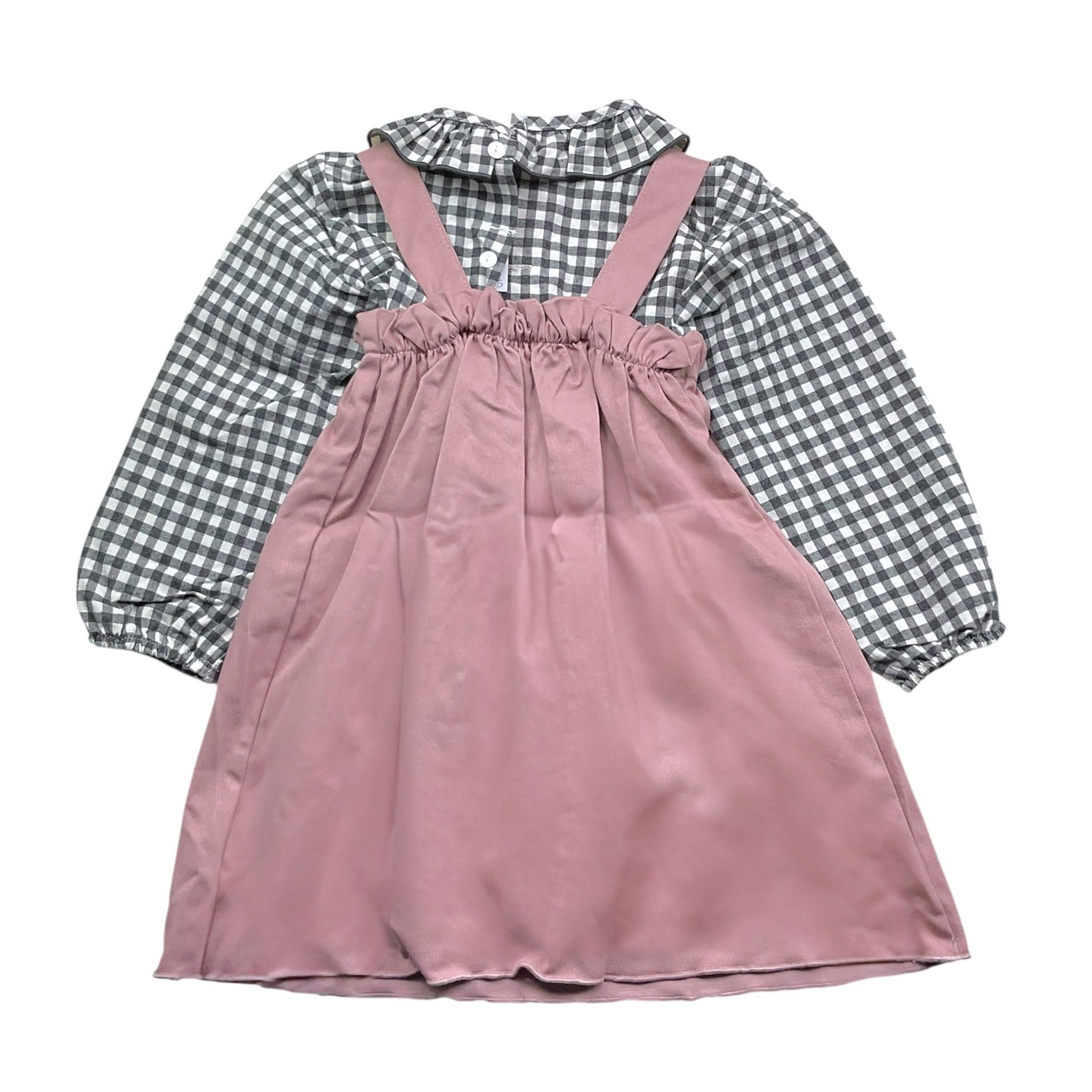 CALAMARO completo 2pz salopette-camicia tricolore fantasia a quadri Rosa per Bambina 21272 ROSA CALAMARO 