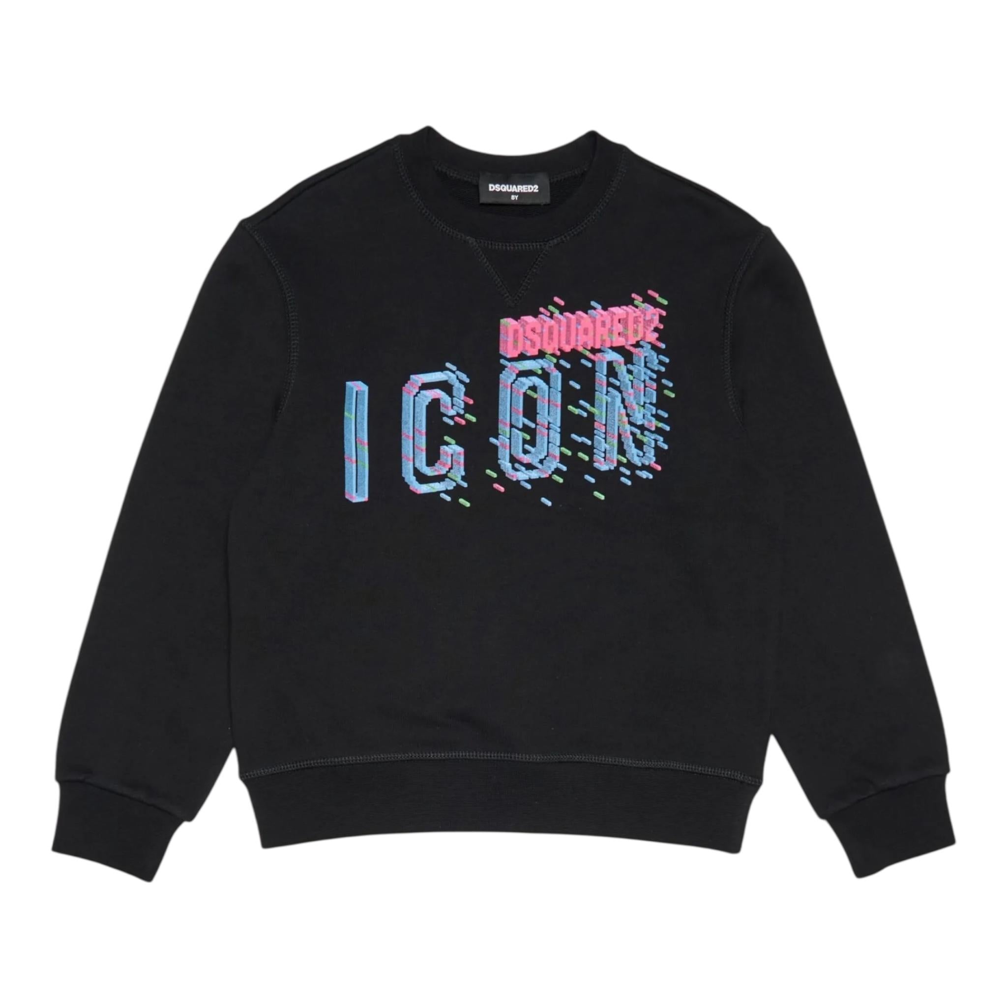 DSQUARED2 felpa chiusa girocollo tinta unita con logo Nero per Bambino DQ2055 NERO DSQUARED2 