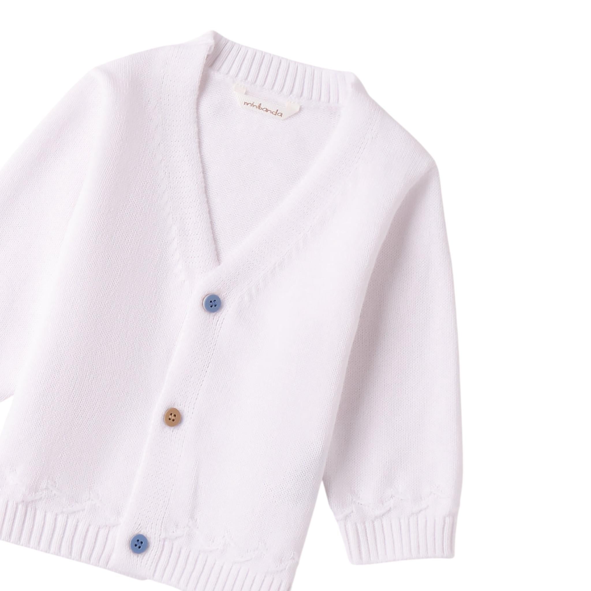 Mini Banda Cardigan Tinta Unita con Bottoni In Contrasto per Neonato 3B643 BIANCO MINI BANDA 