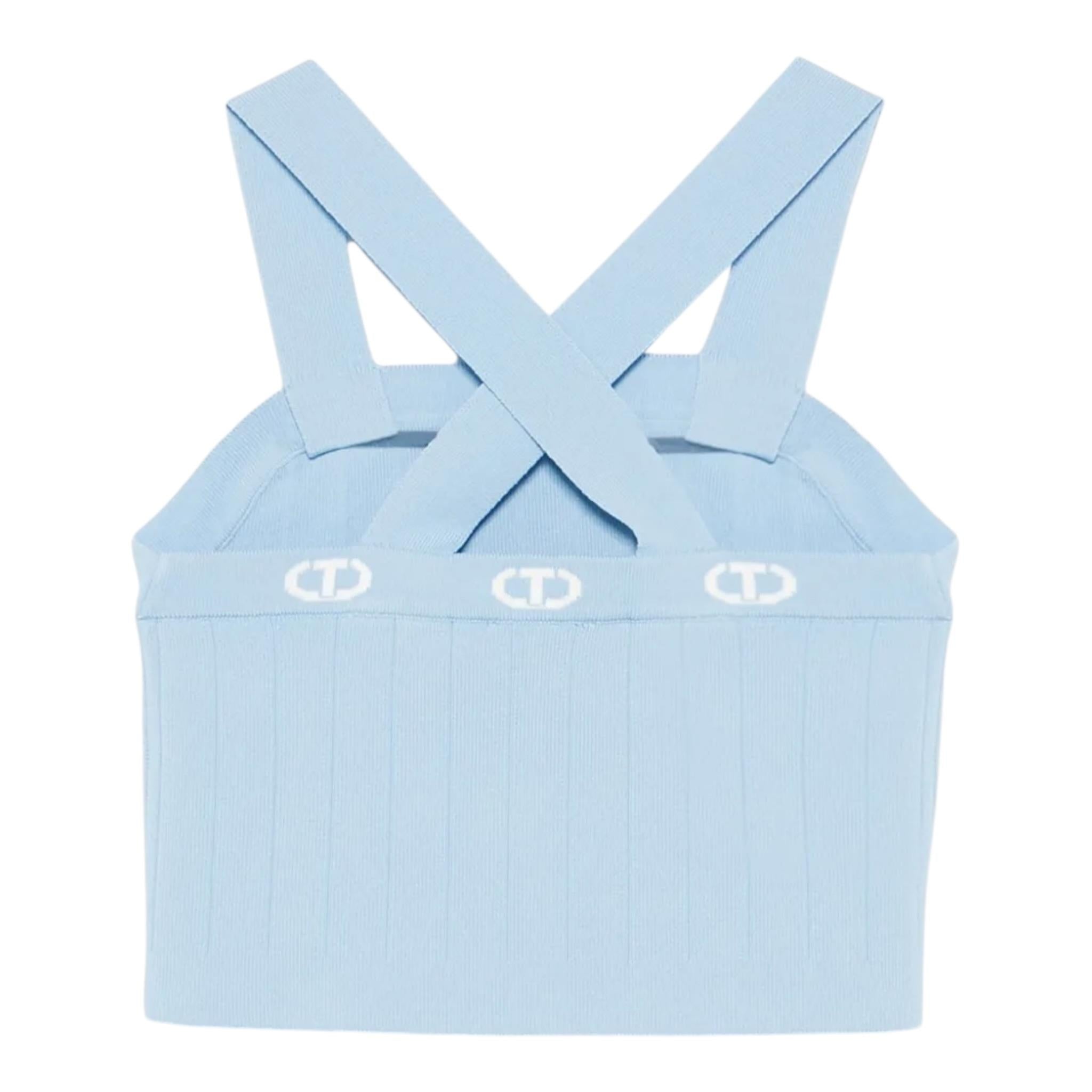 Twinset Top Bicolore con Logo per Bambina 251GJ3QW2X AZZURRO TWINSET 