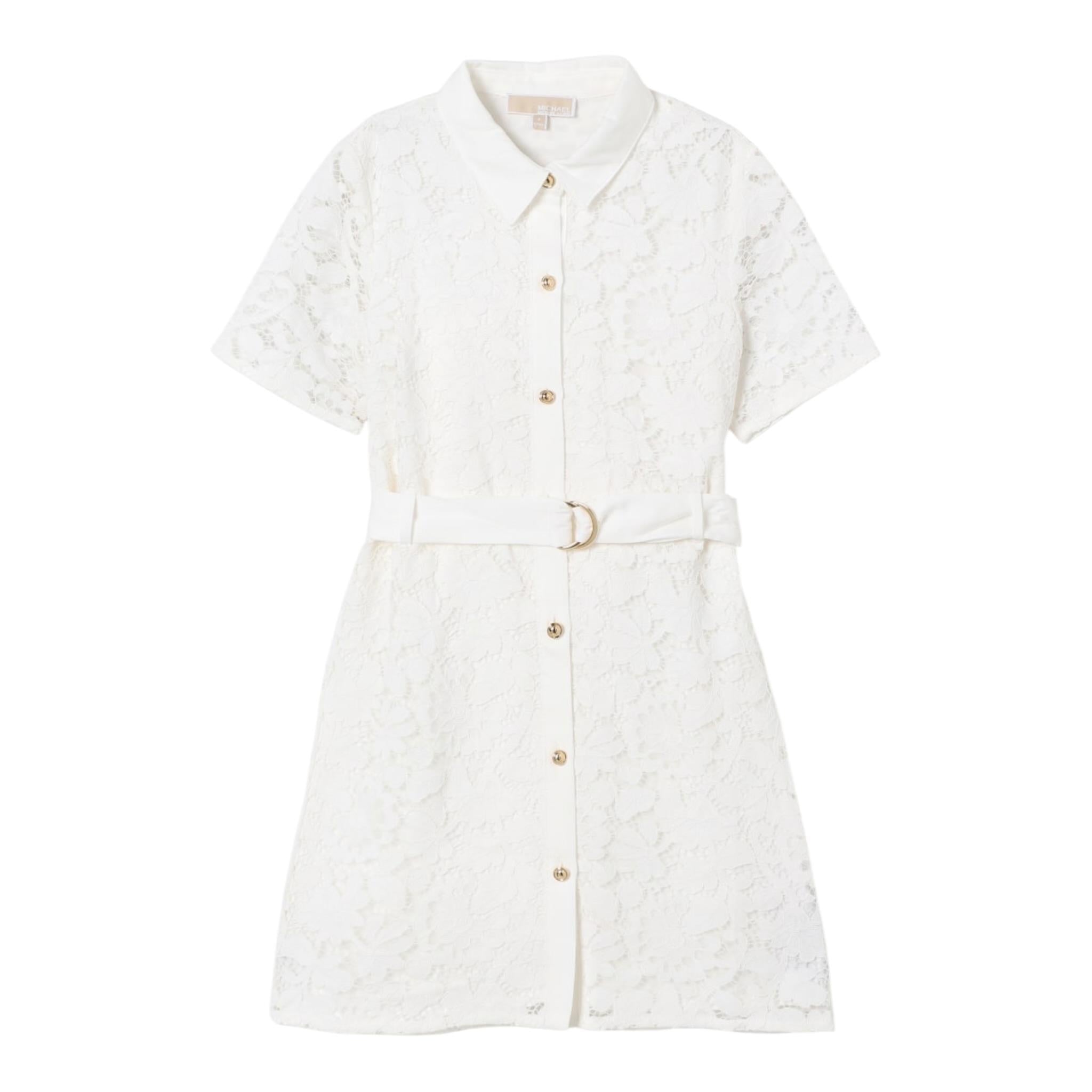 Michael Kors Abito Mezza Manica Tinta Unita con Ricami per Bambina R30295 BIANCO MICHAEL KORS 